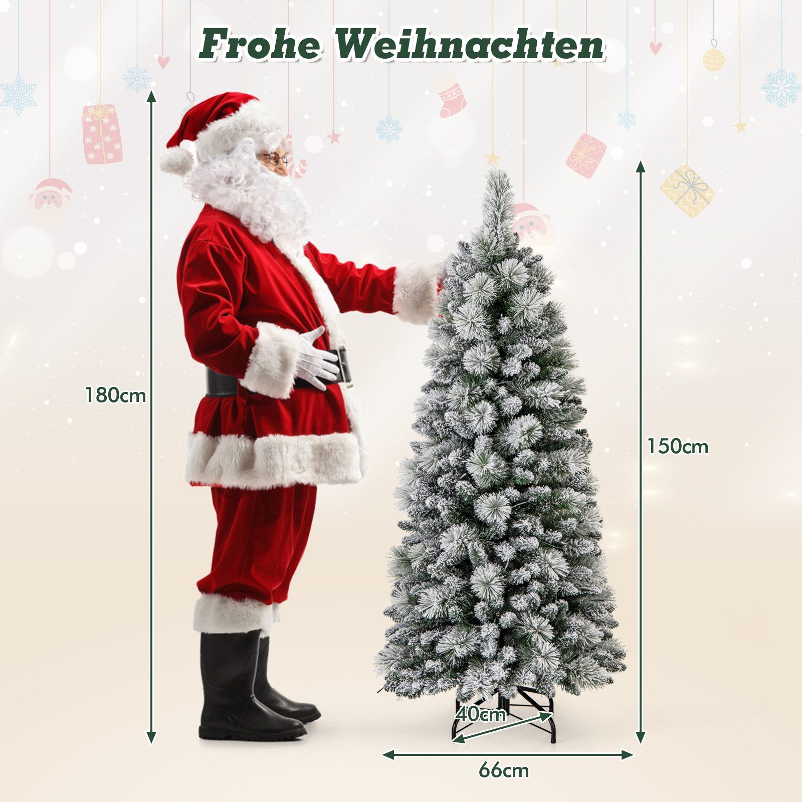 COSTWAY Künstlicher Weihnachtsbaum, 150cm 130 warmweiße LEDs 378 Zweigspitze