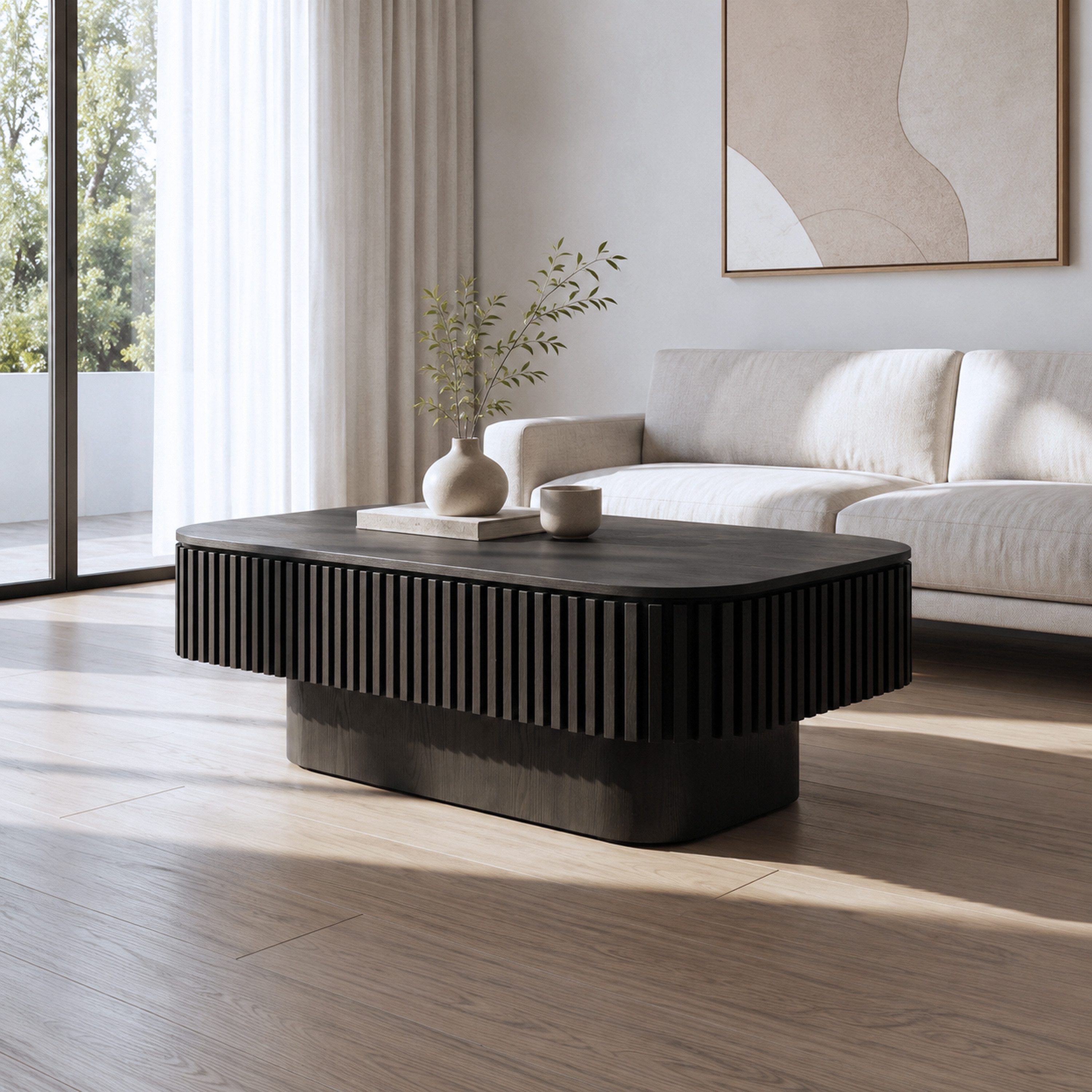 Celya Couchtisch 98 cm Rechteckiger Cocktailtisch mit verstecktem Stauraum (aus Massivholzfurnier, einfache Montage in 5 Minuten, für Wohnzimmer)