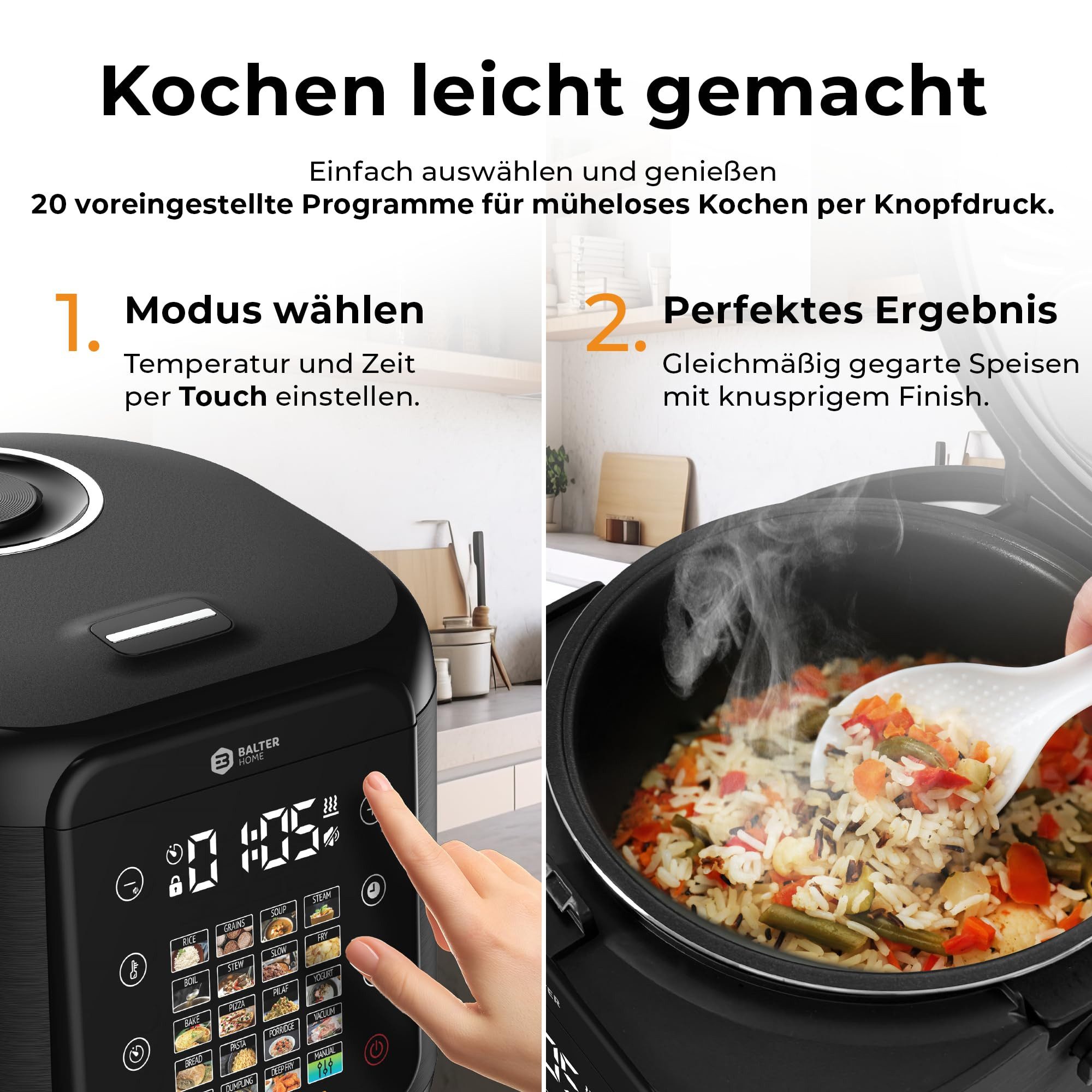 Balter Reiskocher Balter Multikocher MK-02 Reiskocher mit 20 Programme, 930 W, Warmhaltefunktion, Timer, Rezeptbuch