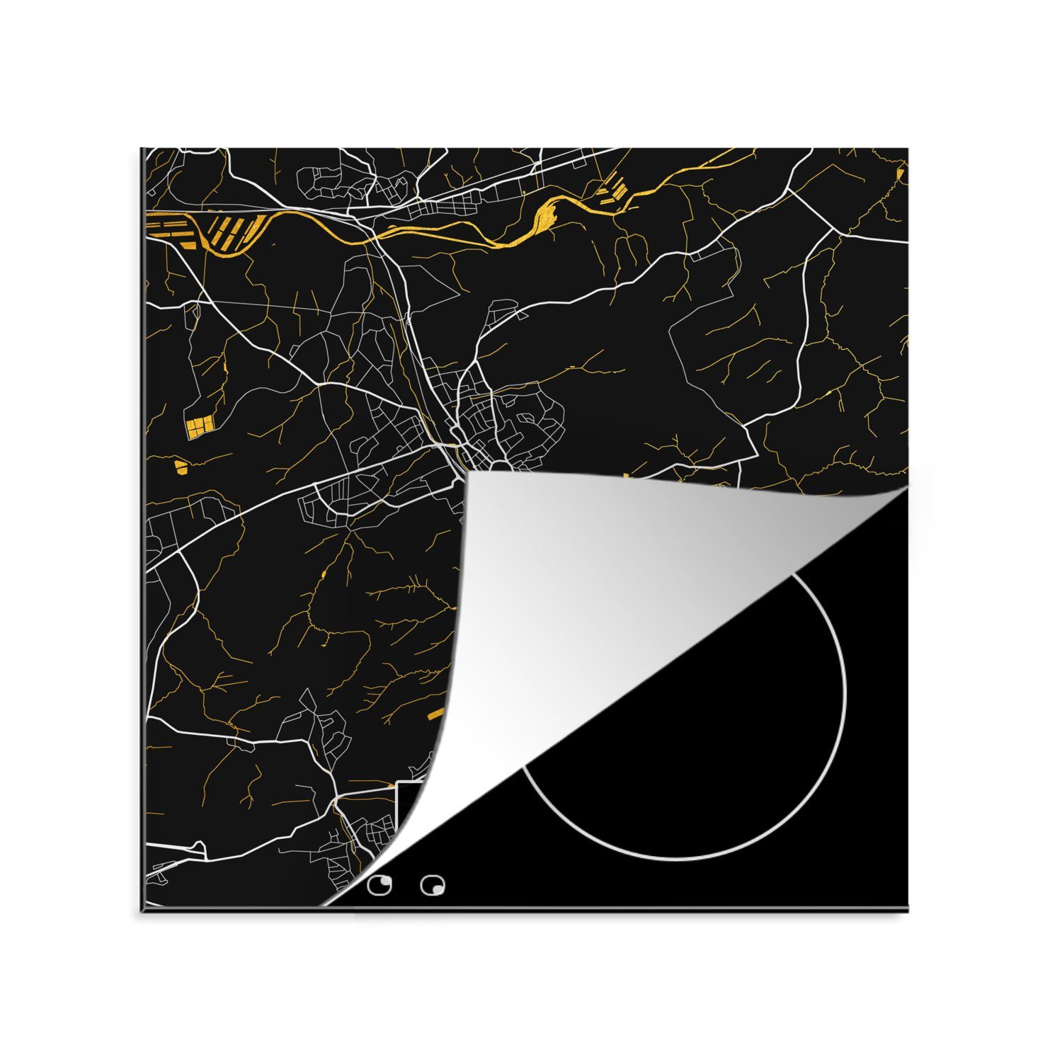 MuchoWow Herdblende-/Abdeckplatte Stadtplan - Karte - Menden - Gold - Deutschland - Karte, Vinyl, (1 tlg), 78x78 cm, Ceranfeldabdeckung, Arbeitsplatte für küche