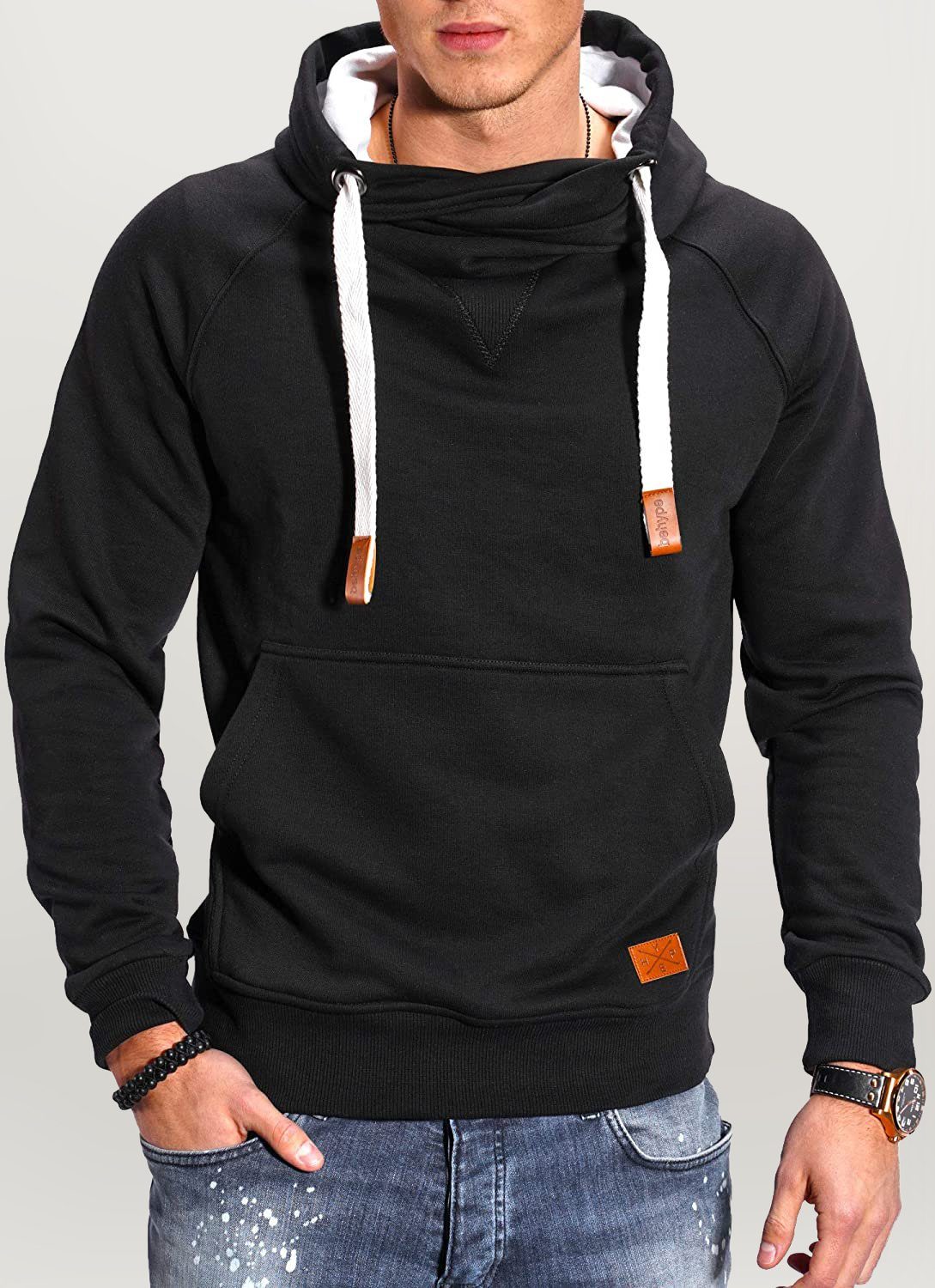 behype hohem Kragen schwarz Kapuzensweatshirt mit JULES