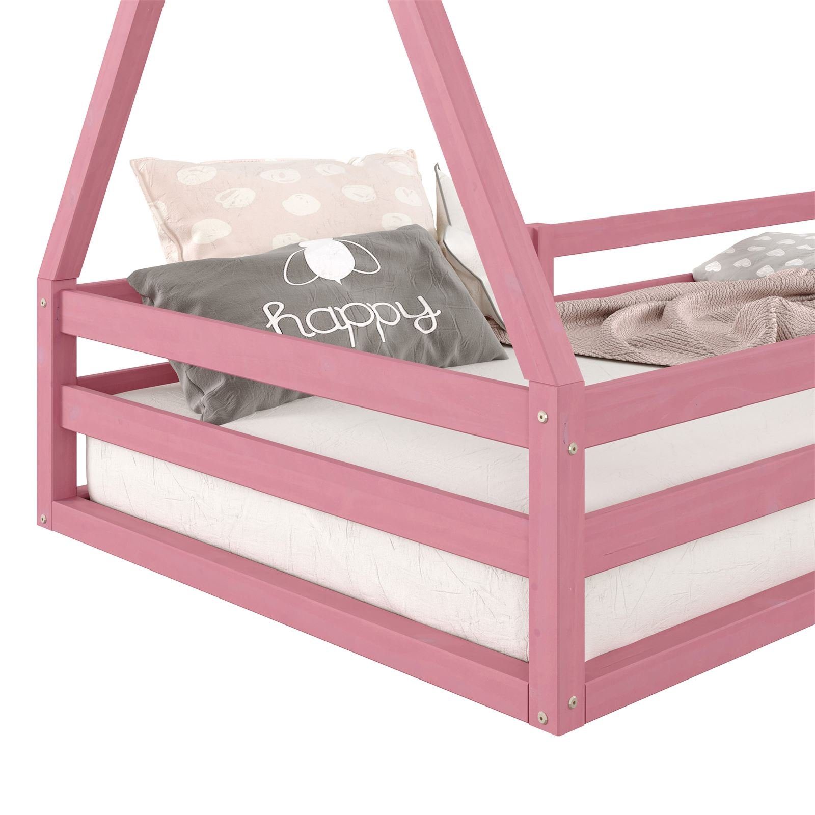 Kiefer 90 200 Hausbett SILA, x Montessori rosa Kinderbett Bett IDIMEX Bett Tipibett Tipi Kinderbett