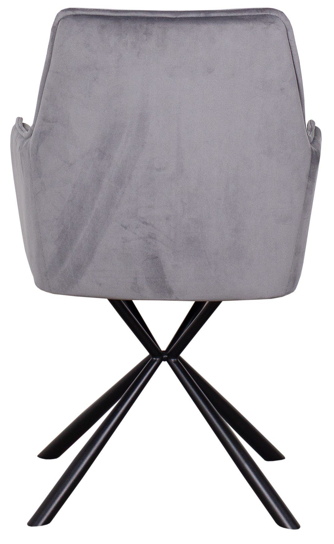 grau gepolstert - Metall-Gestell Samtbezug Sessel - Rückenlehne - - Samt hohe bene - - - Bergamo Esszimmer 4-St), (Set, living Armlehnen