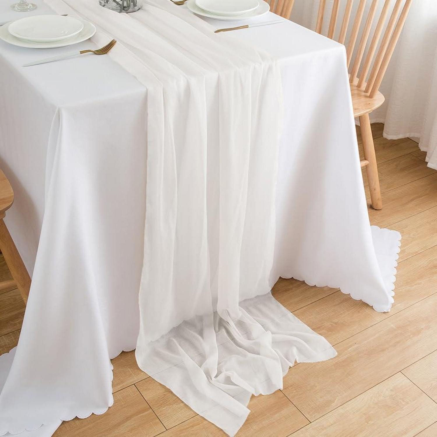 LuxusKollektion Tischläufer Tischläufer Chiffon Weiß 70x300cm