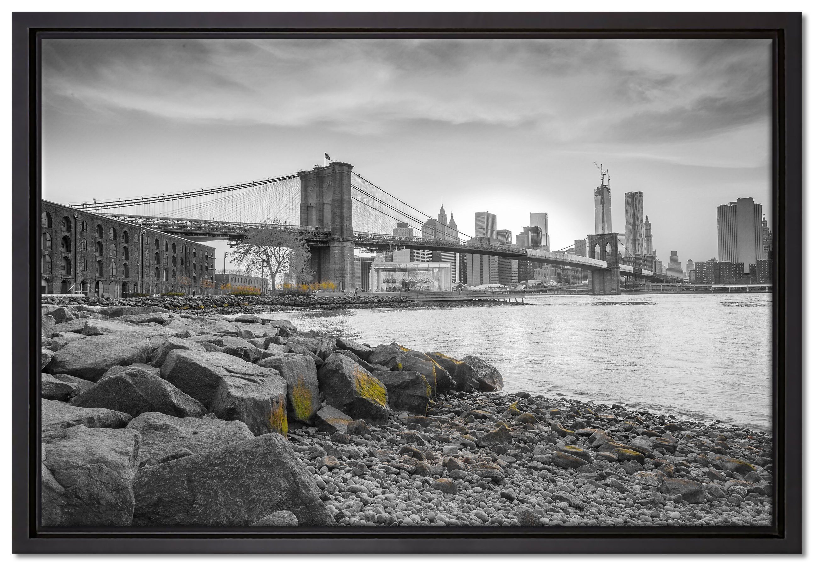 Pixxprint Leinwandbild schöne Brooklyn Bridge, bespannt, in (1 gefasst, einem fertig Schattenfugen-Bilderrahmen Zackenaufhänger Leinwandbild Wanddekoration inkl. St)
