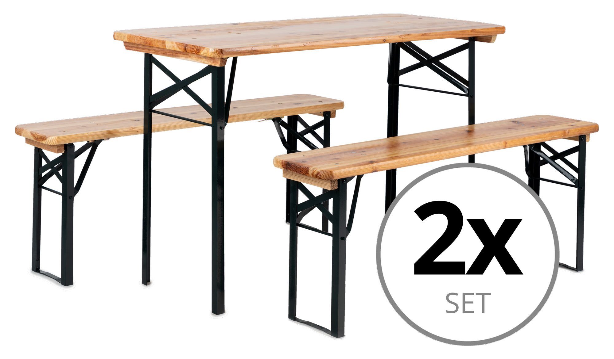 Stagecaptain Bierzeltgarnitur Hirschgarten BB-117 Sitzgarnitur 117 cm Länge, (Stehtisch Holz, 6-tlg., 4 x Bank, 2 x Tisch), Sitzmöbelset für Balkon Outdoor & Indoor, klappbar