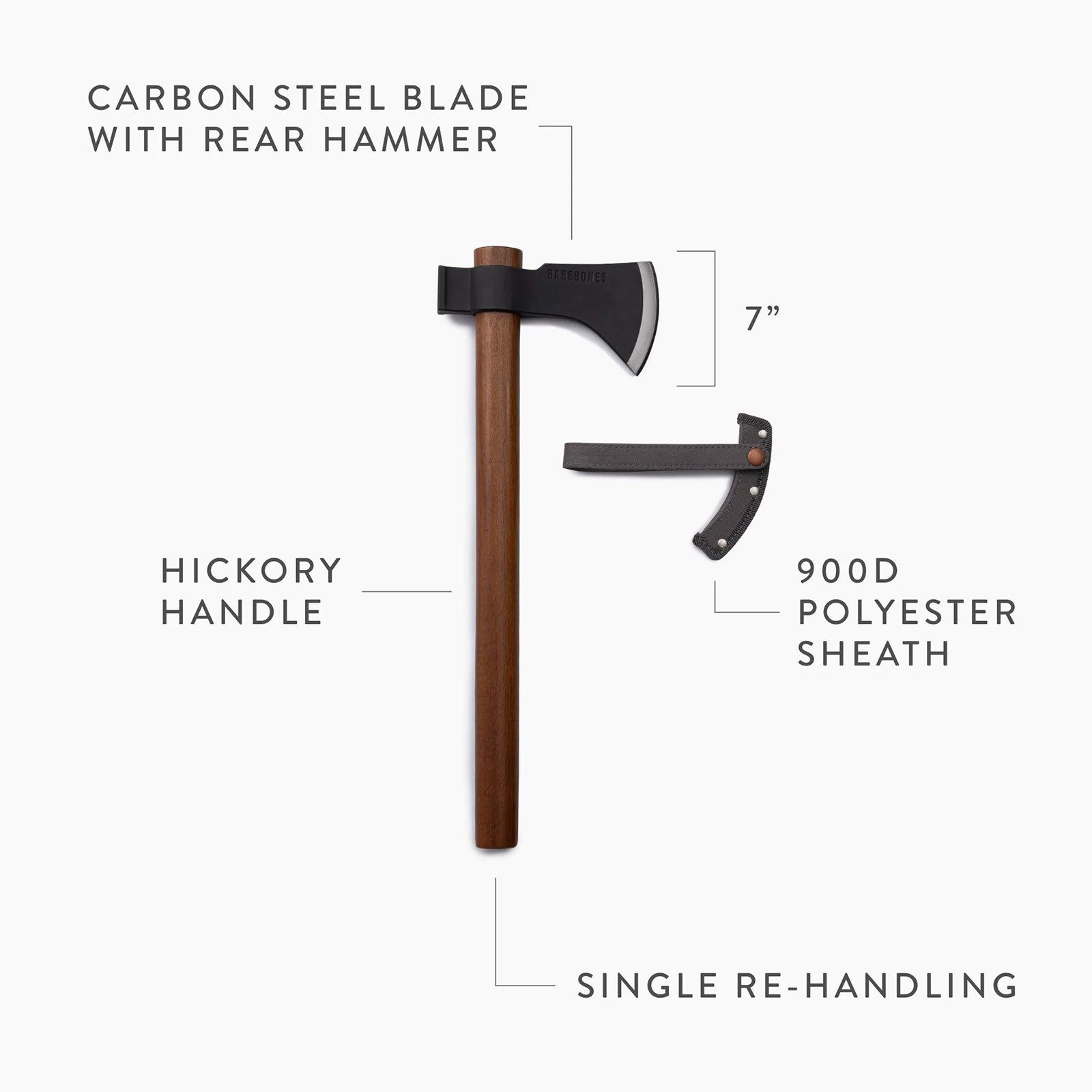 Thumbnail - Barebones Universalaxt Camping Beil Handbeil Axt Outdoor, Hickory Holz Stiel Kohlenstoff Stahl