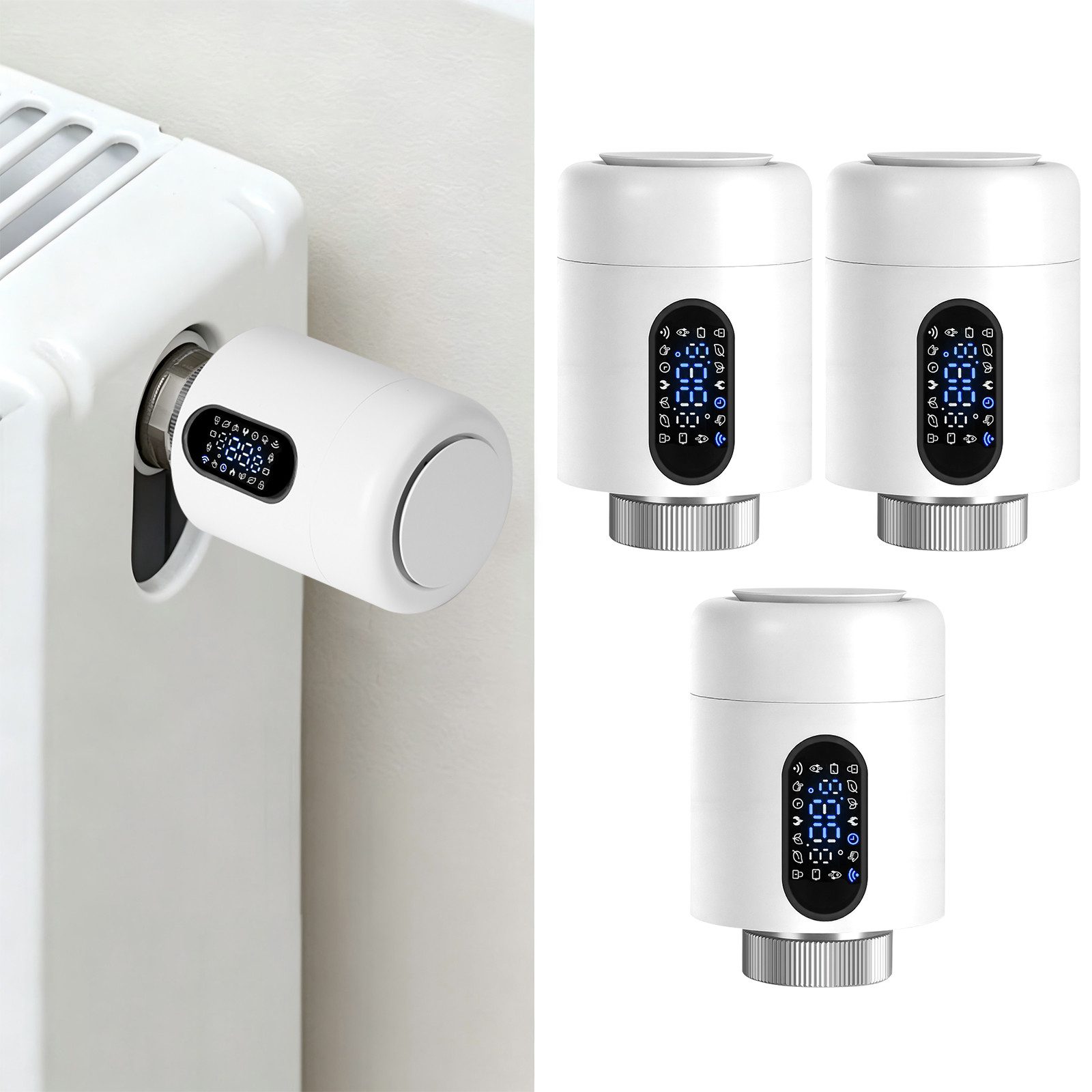 Clanmacy Heizkörperthermostat Smartes Thermostat WiFi, App-Steuerung, Smart Life/Tuya, Weiß, 3er, (21 St)
