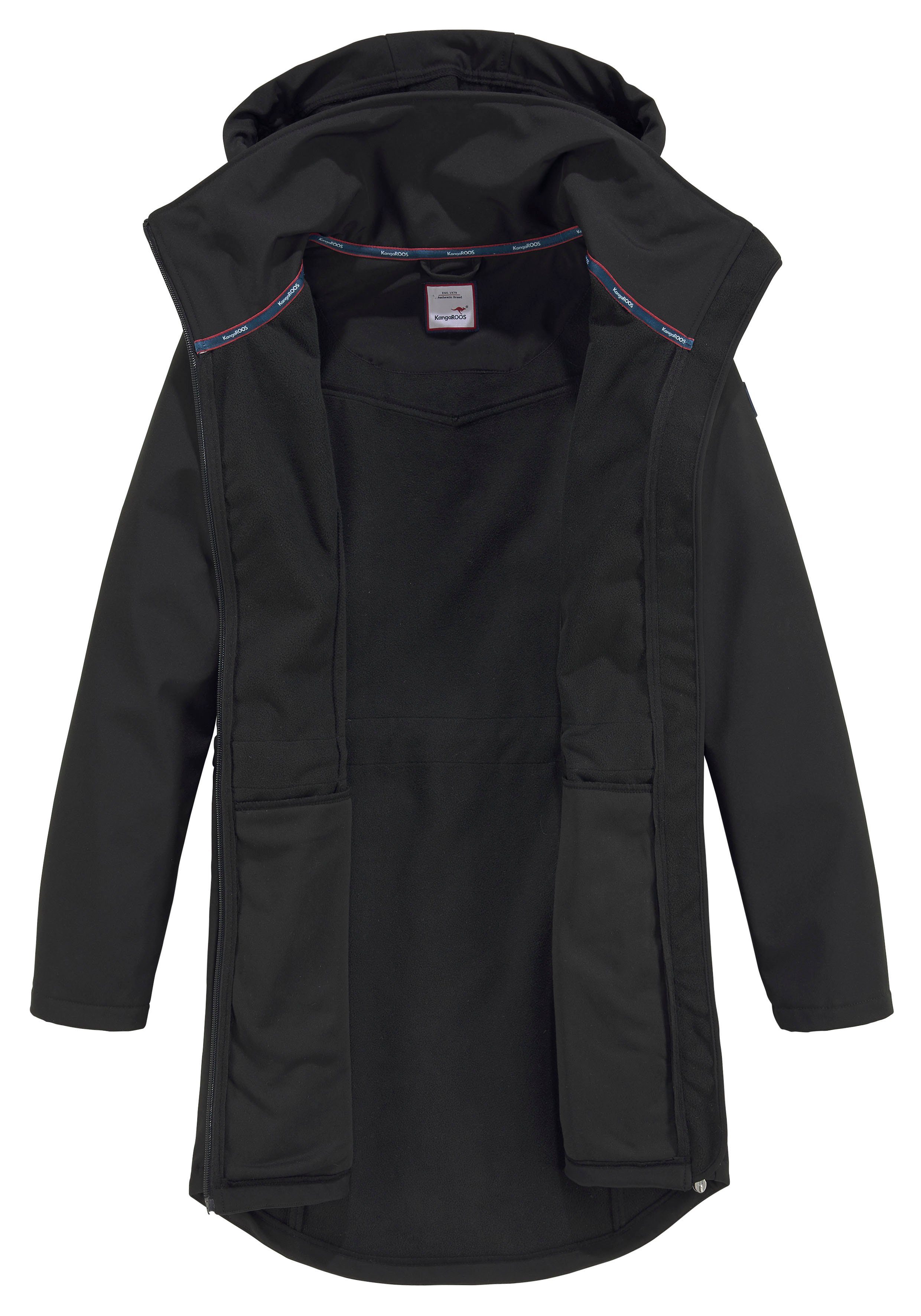 versteckt, KangaROOS Kapuze schwarz mit verstaubarer ECO Softshelljacke