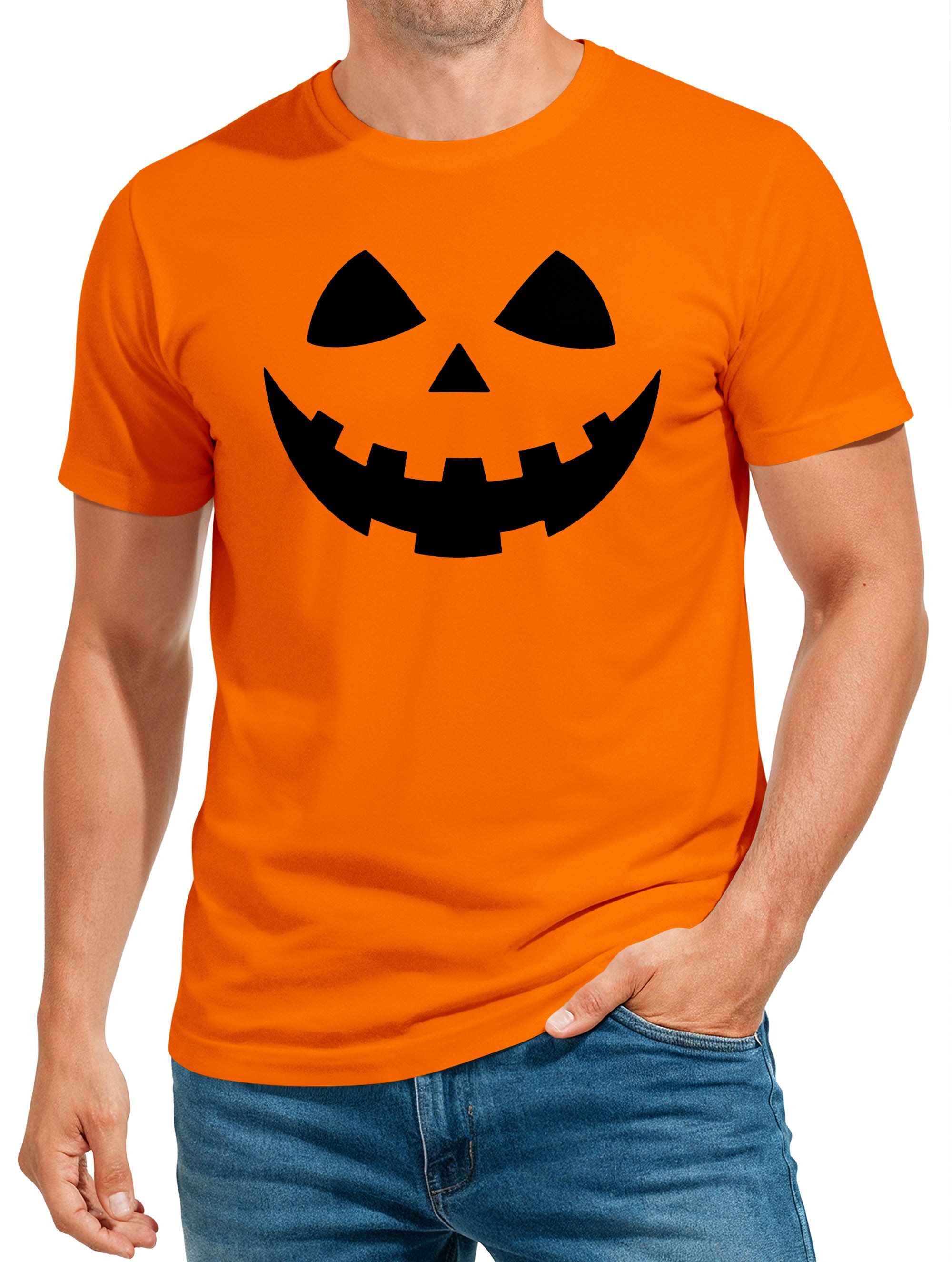 Print-Shirt Herren T-Shirt Kürbis Halloween Party Kostüm Fasching Herbst Männer