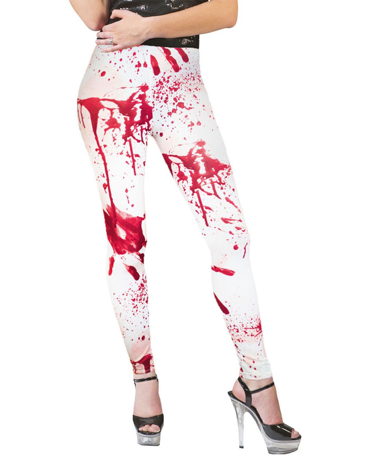 Funny Fashion Kostüm Blutige Leggings zu Halloween, Rot Weiß günstig online kaufen