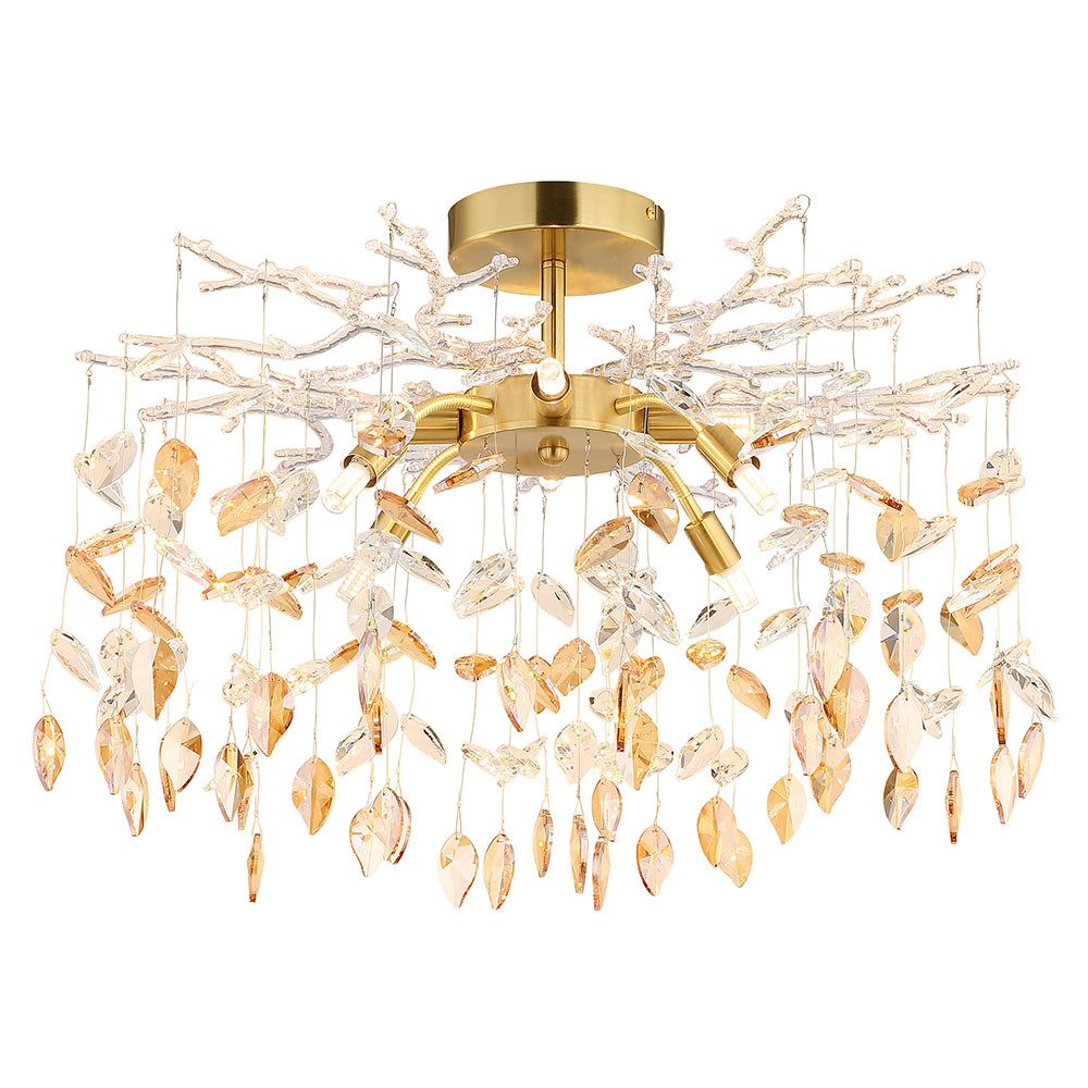 GLOBO LIGHTING Deckenleuchte, Leuchtmittel nicht inklusive, Deckenleuchte Deckenlampe Gold Kristalloptik matt 8-flammig D 61 cm