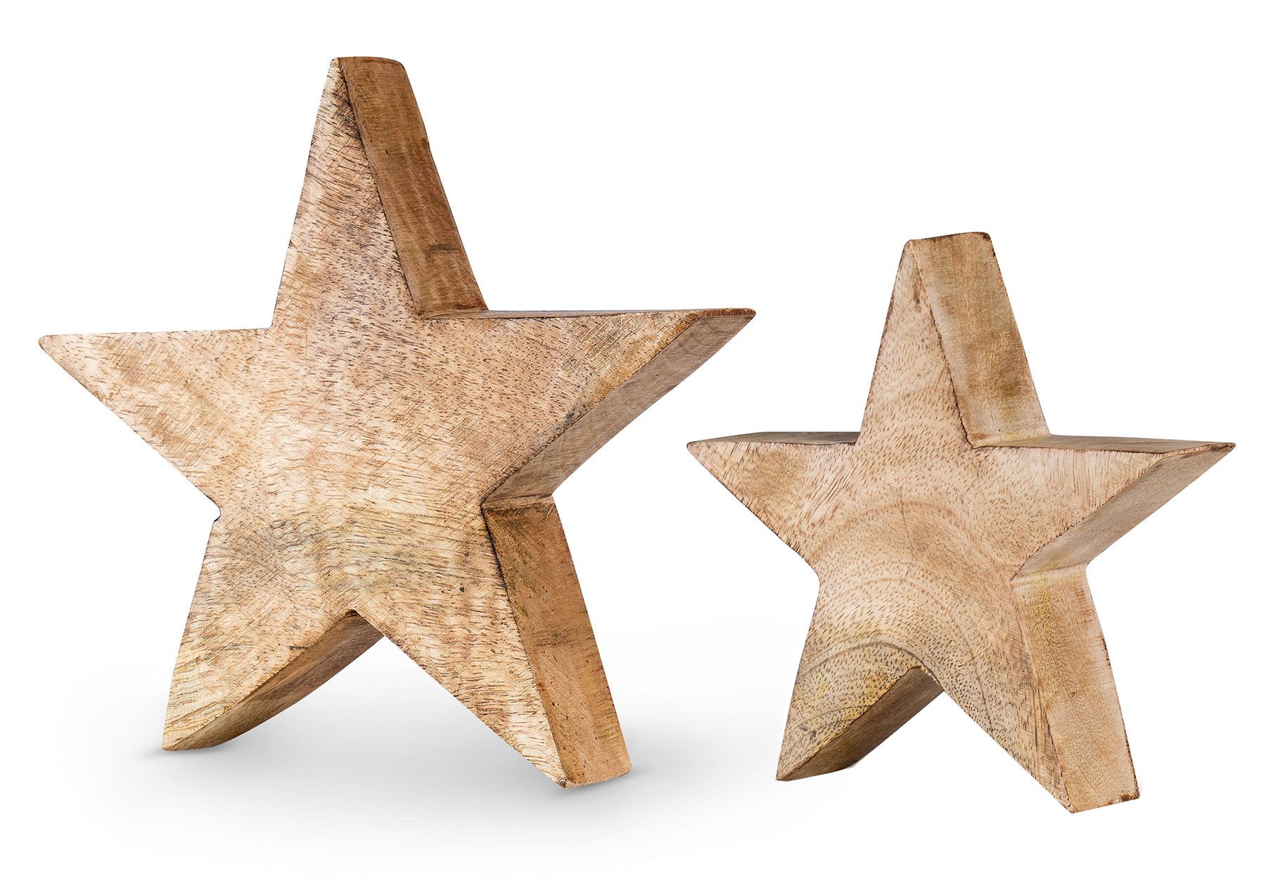Levandeo® Dekoobjekt, 2er Set Stern Holzstern Mango 14cm 20cm Mangoholz Braun Natur Deko
