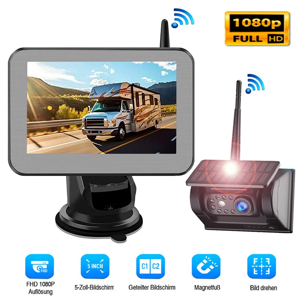 5" Monitor Rückfahrkamera Solarbetrieben Batterie Magnet für LKW Bus Rückfahrkamera