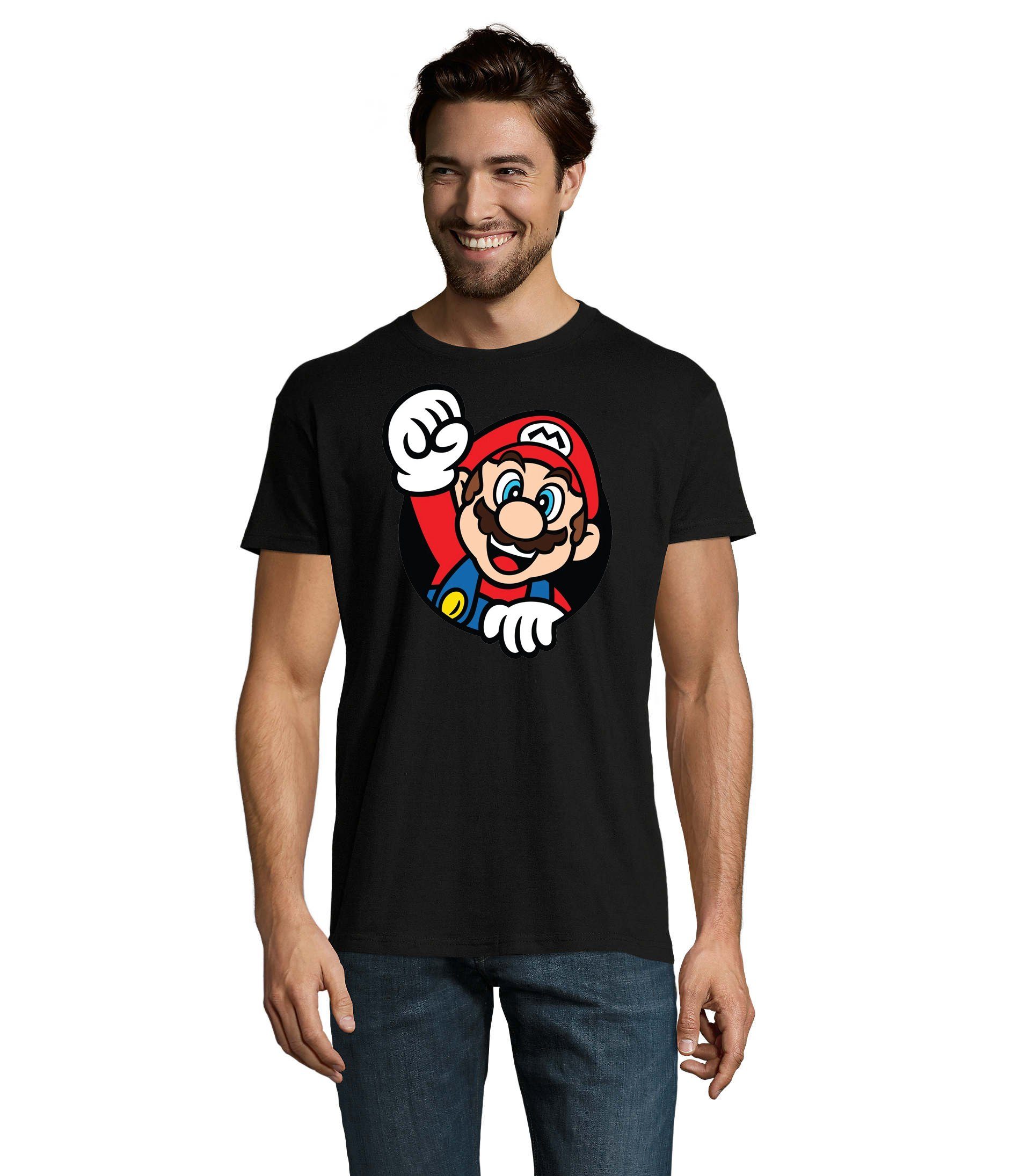 Blondie & Brownie T-Shirt Herren Super Mario Faust Nerd Konsole Gaming Spiel Retro Herren Super Mario Faust T-Shirt Retro Gaming mit Frontdruck Nerd Look