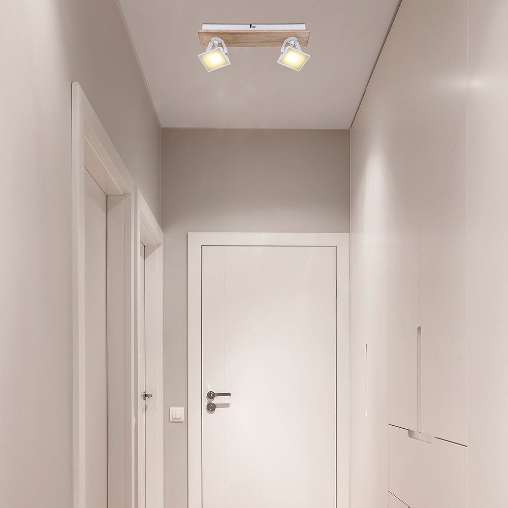 etc-shop LED Deckenspot, LED-Leuchtmittel fest Beweglich Strahler L Metall Holz LED Spot verbaut, Warmweiß, cm Glas Weiß 33 Wohnzimmer