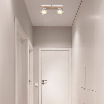 etc-shop LED Deckenspot, LED-Leuchtmittel fest verbaut, Warmweiß, LED Strahler Spot Glas Metall Holz Beweglich Weiß L 33 cm Wohnzimmer
