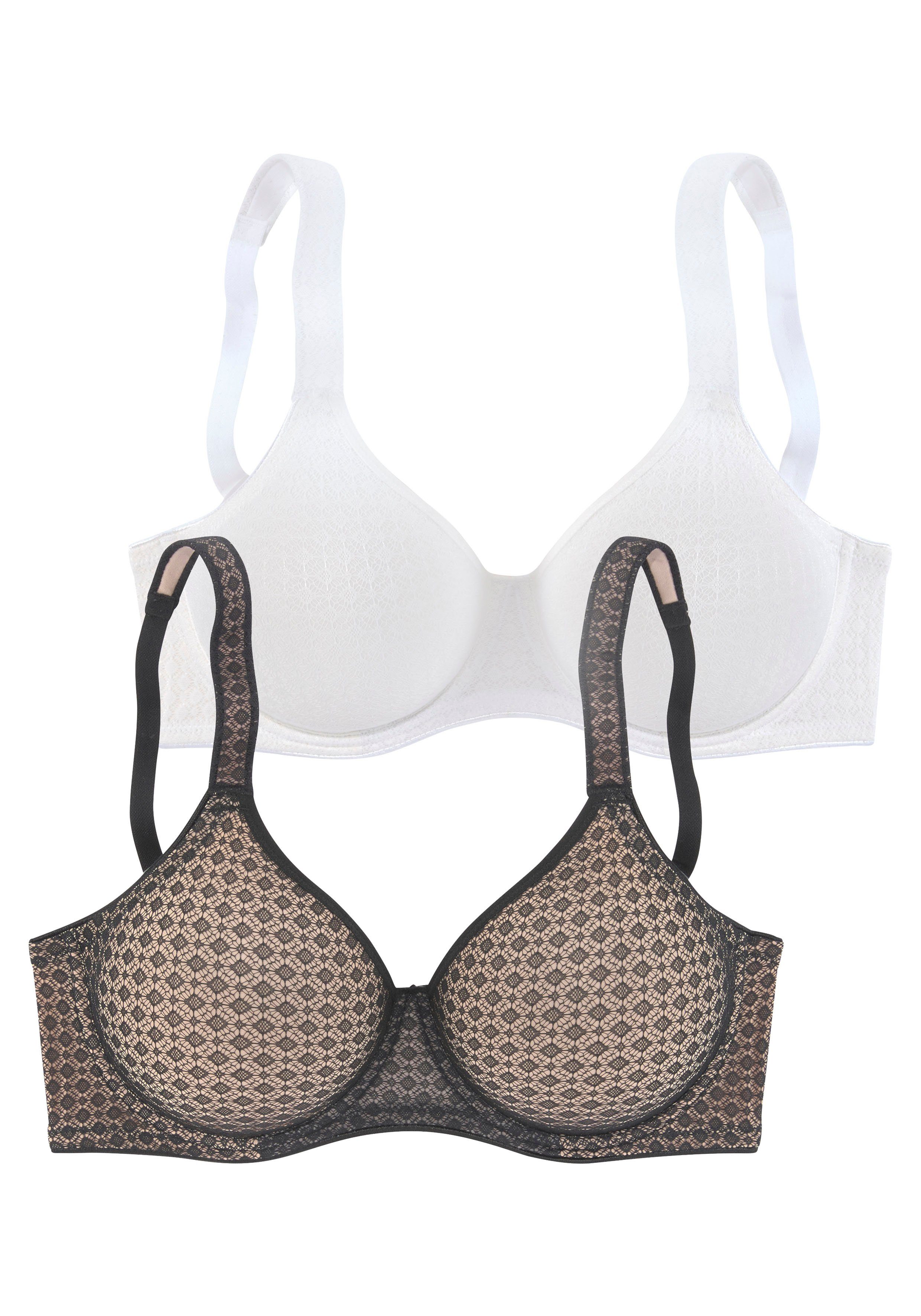 petite fleur by Lascana T-Shirt-BH, BH mit Bügel, Bügel-BH (Packung, 2 Stück) mit breiten Trägern, große Größen, bequemer BH – Bild 2 von 5