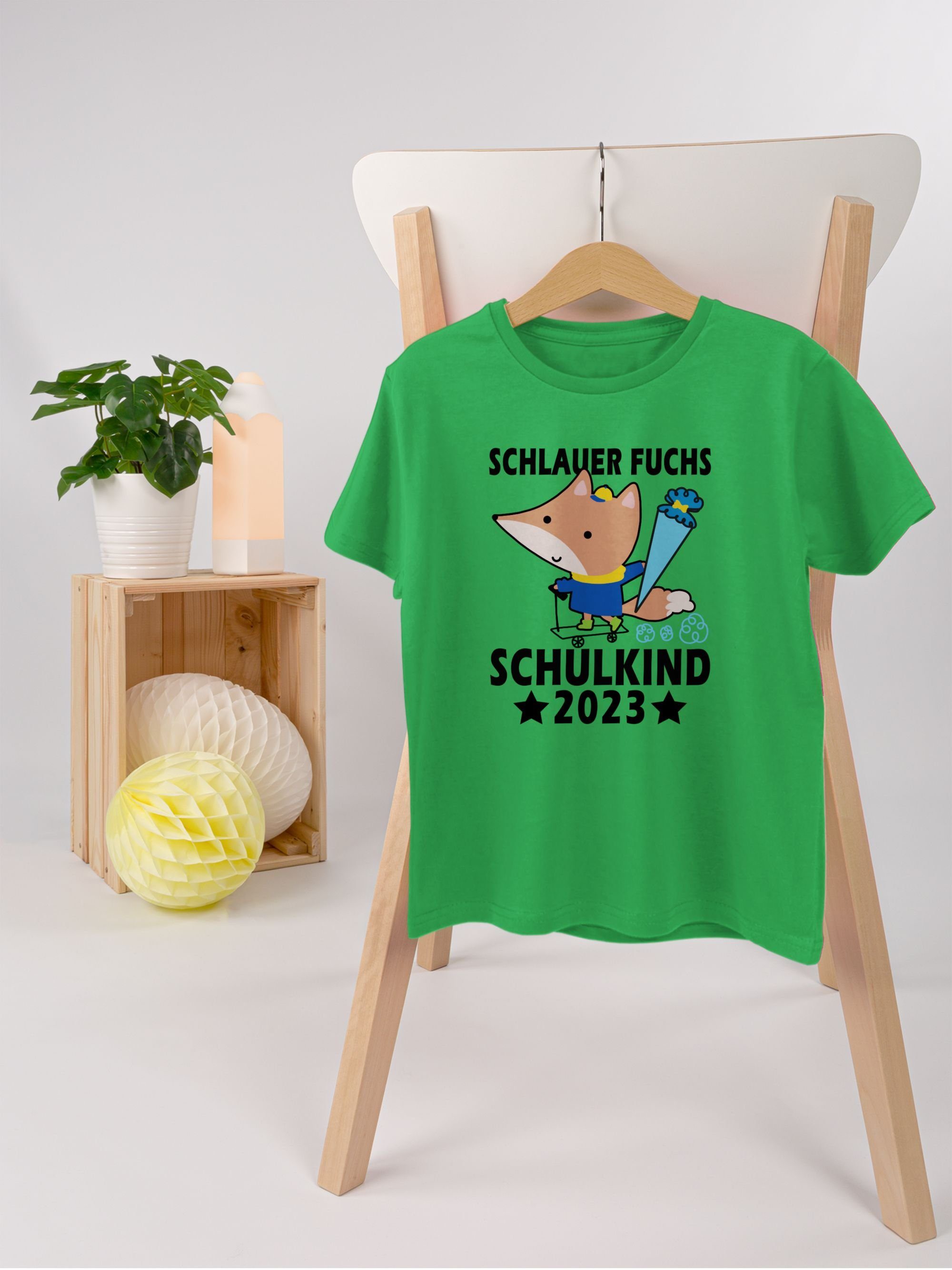Shirtracer T-Shirt 02 schwarz Schulkind Schlauer Schulanfang Fuchs Grün Geschenke - Einschulung Junge 2023