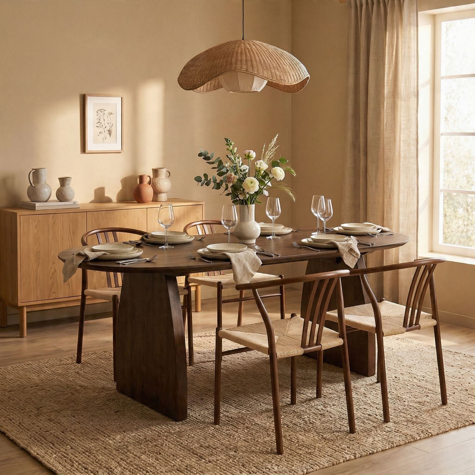 IDIMEX Esstisch AKOLA, Esszimmertisch oval 200 cm aus Mangoholz mit abgeschrägter Kante Braun