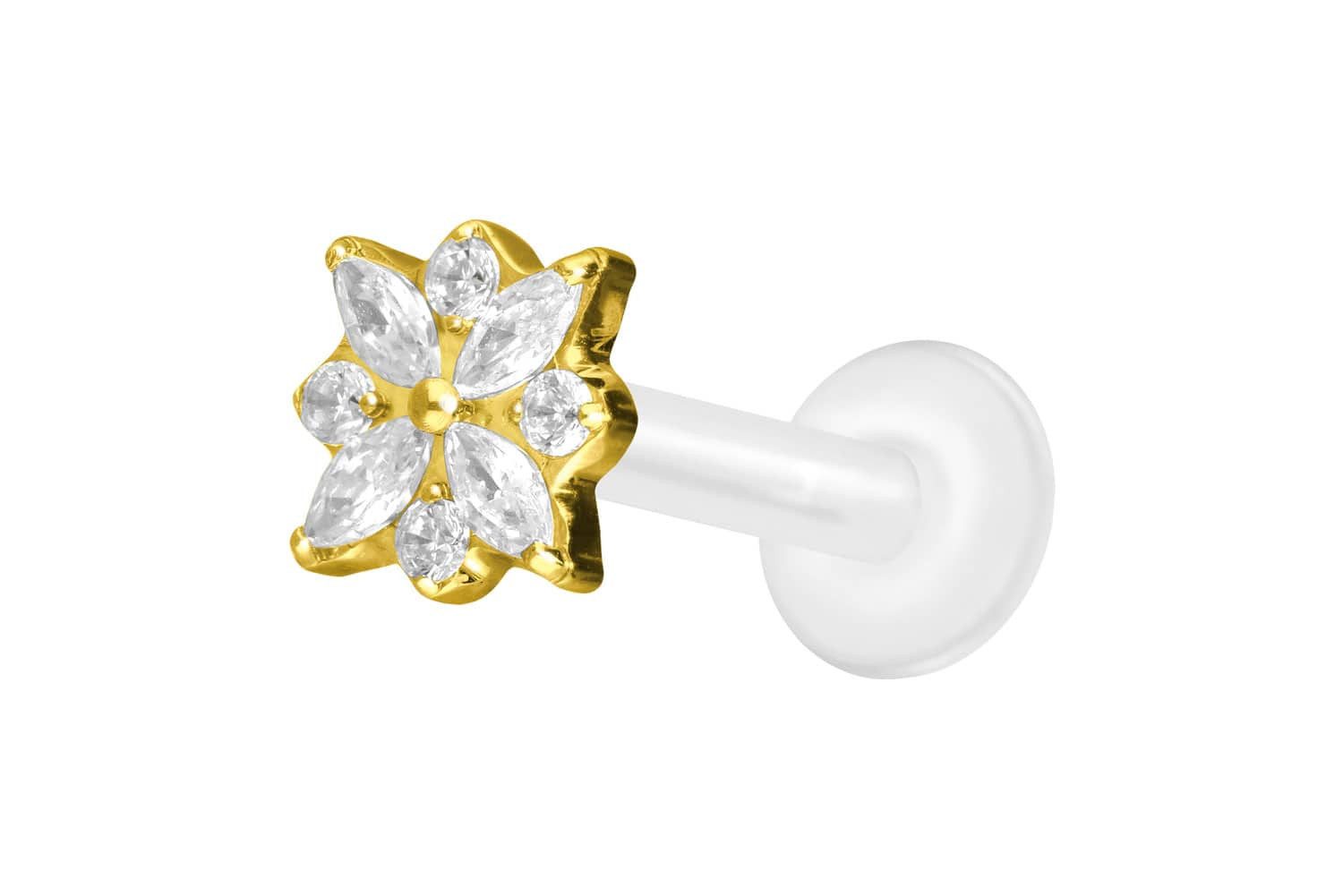 PIERCINGLINE Piercing-Set PTFE Labret mit Innengewinde + Titan-Aufsatz KRISTALLBLUME (Labrets, 1-tlg)