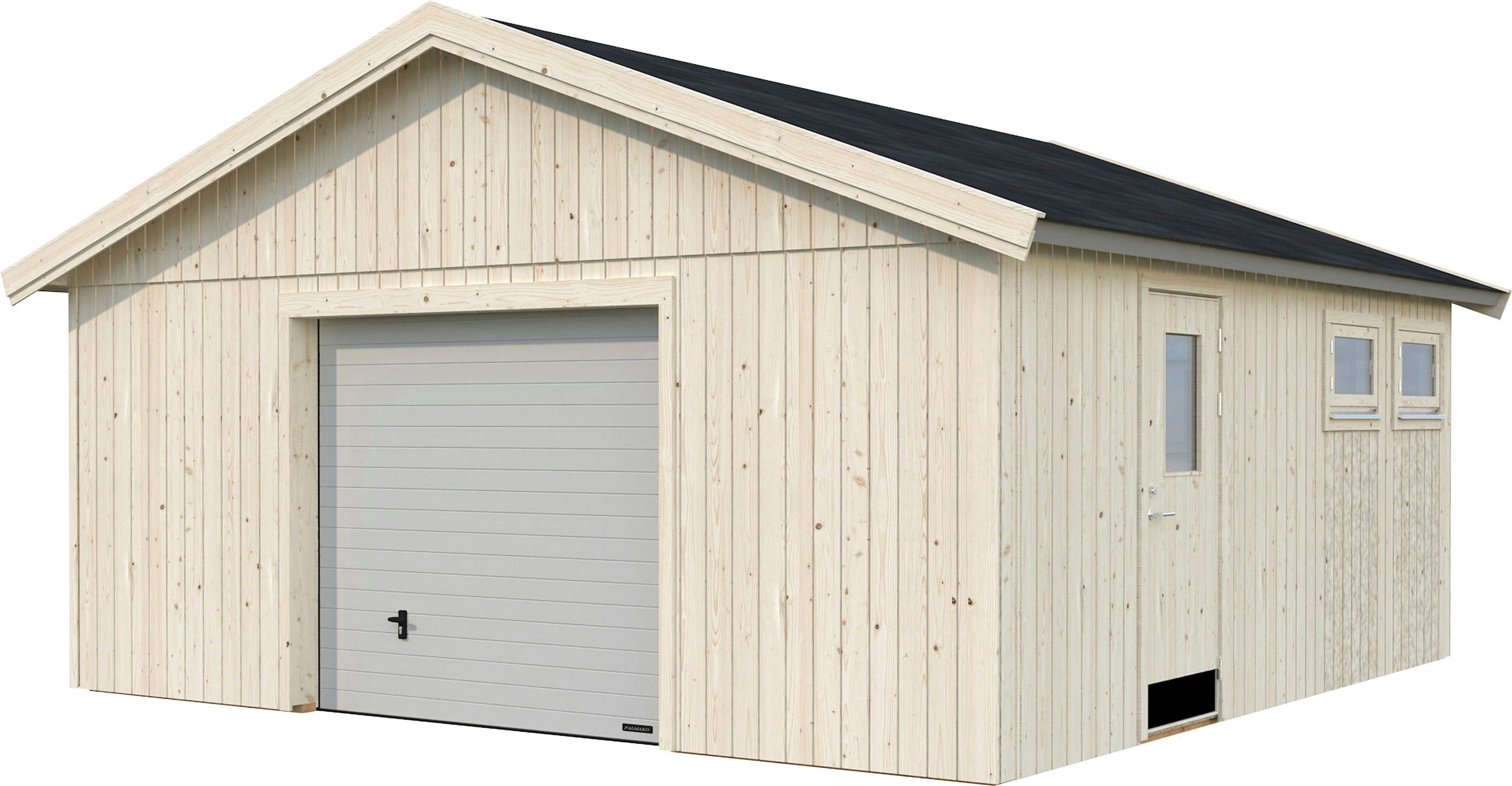 Palmako Garage Andre, BxTxH: 603x622x337 cm, mit Sektionaltor, naturbelassen | Garagen