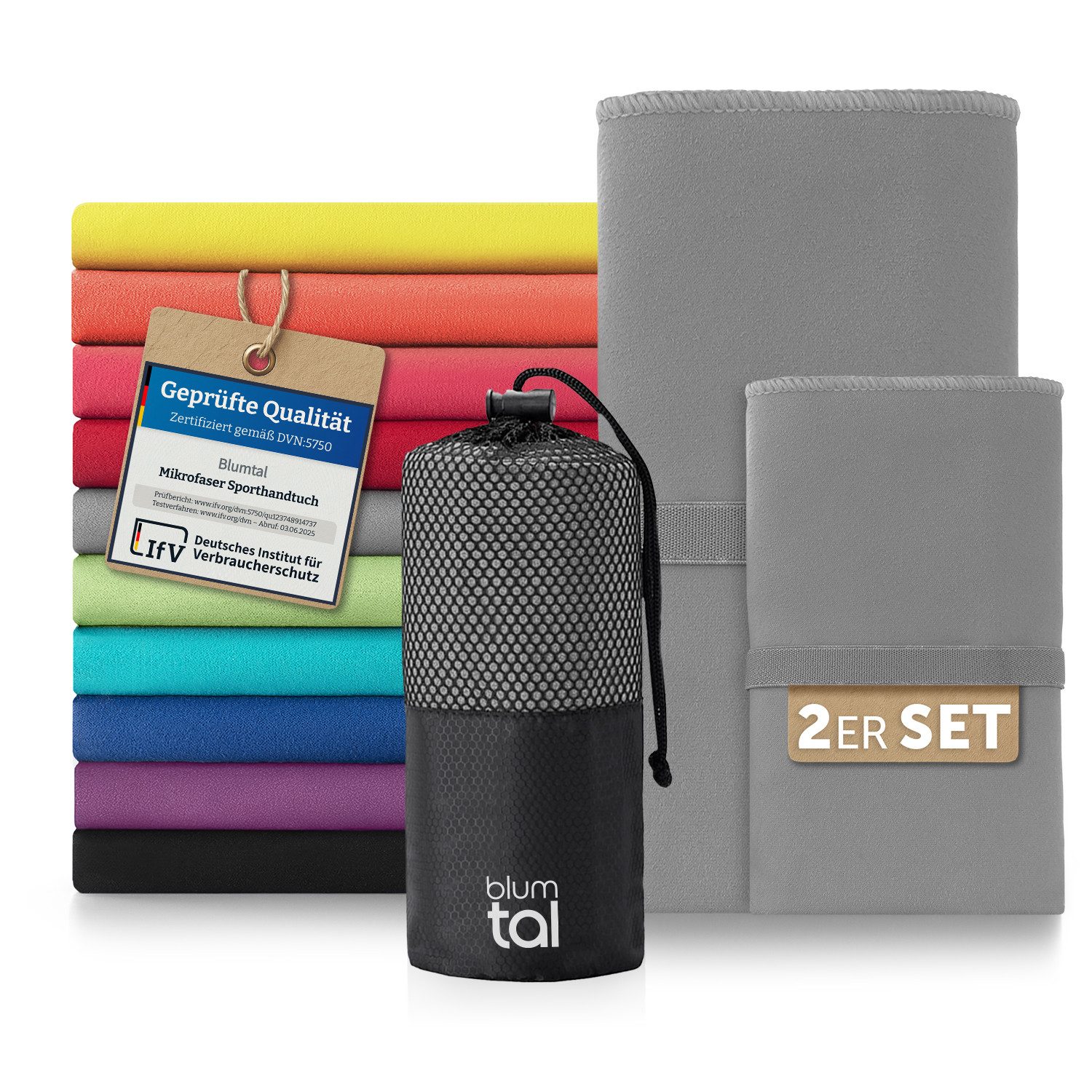 Blumtal Sporthandtuch Mikrofaser Handtücher Set, Mikrofaser (2-St), Ultra leicht, kompakt & schnelltrocknend