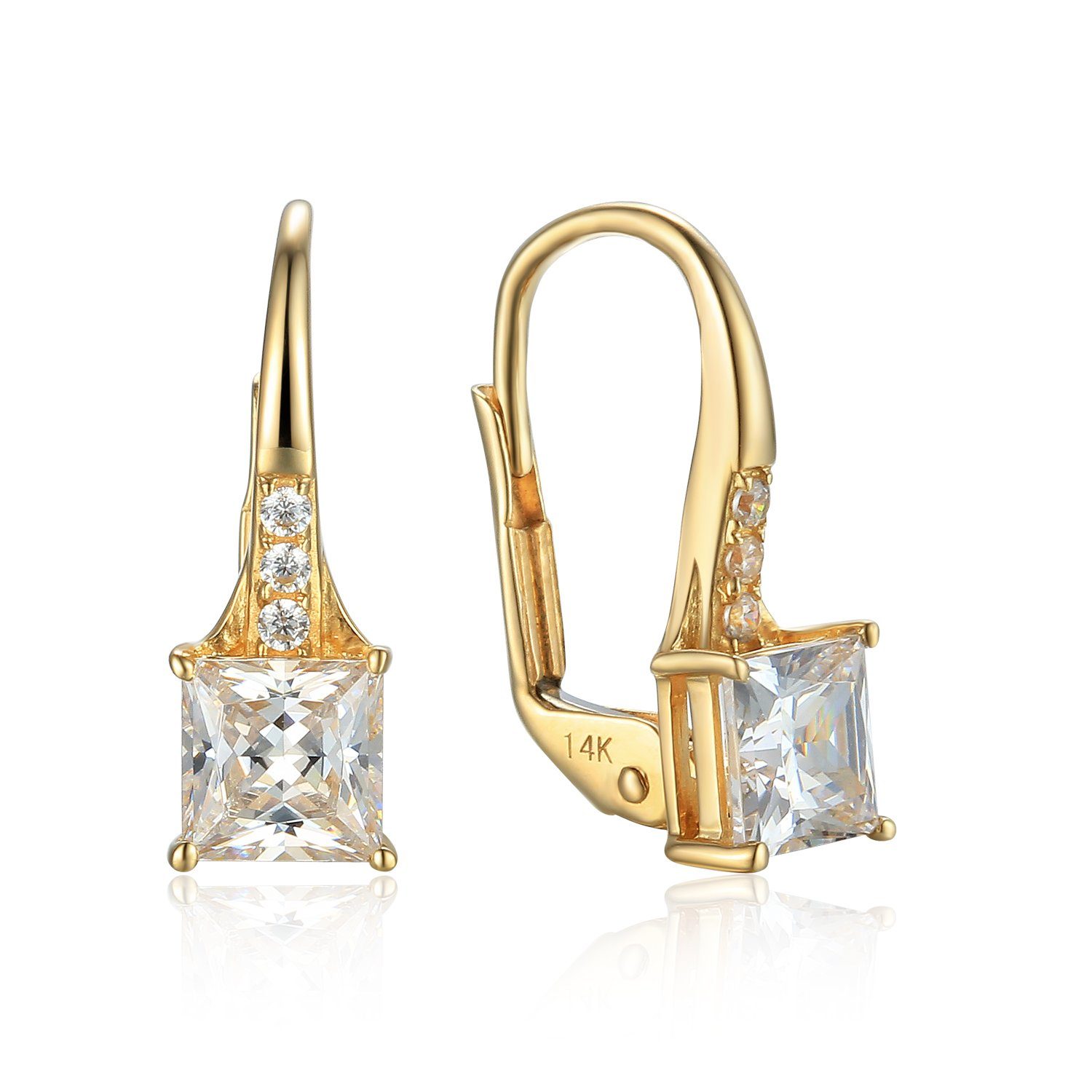 Paar Ohrhänger 585er Gelbgold Ohrhänger mit Zirk. Squareschliff