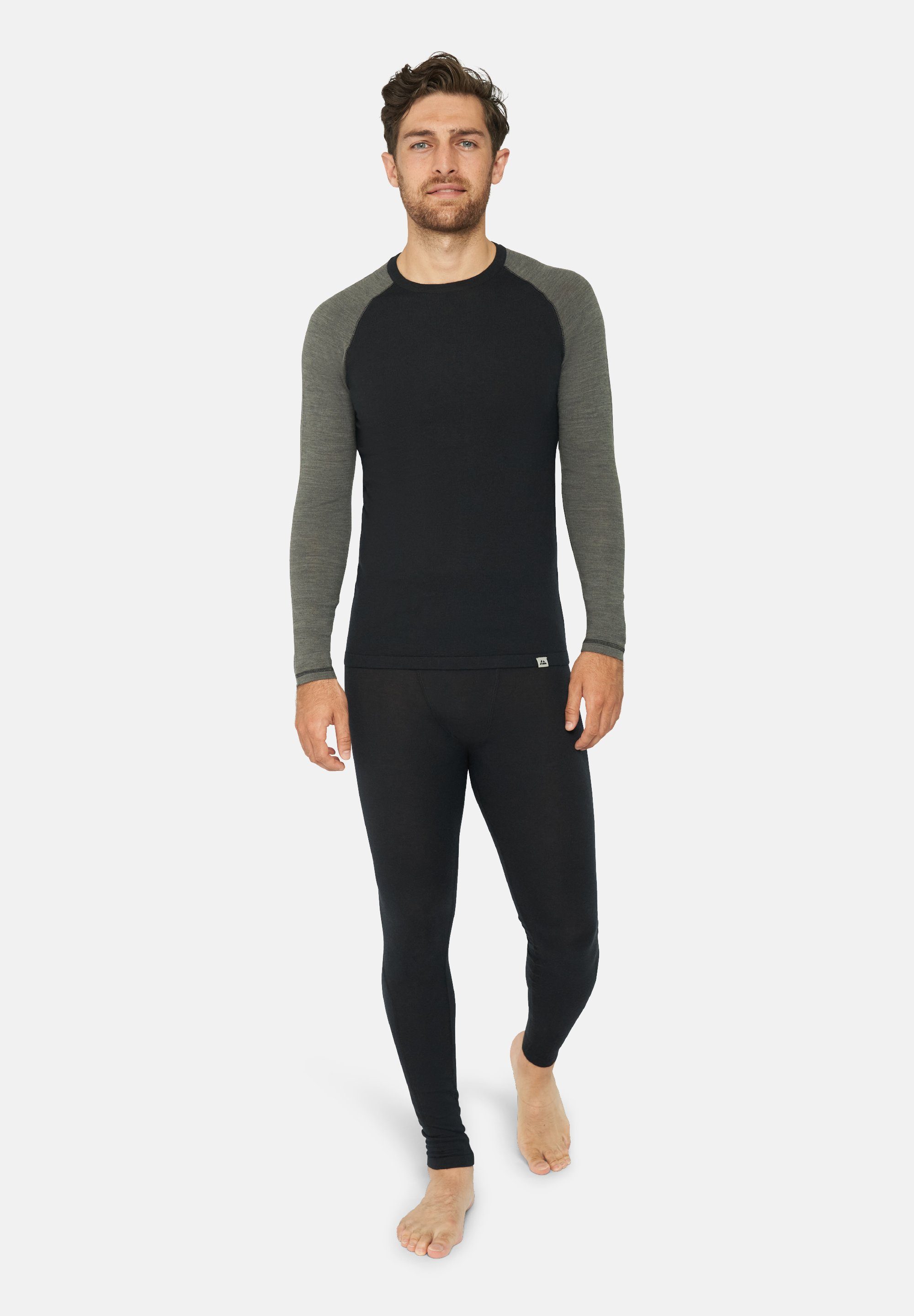 DANISH ENDURANCE Hose, & für Thermo-Unterwäsche Temperaturregulierend Langarm Shirt Set black/dark Herren Thermounterhemd grey Merino