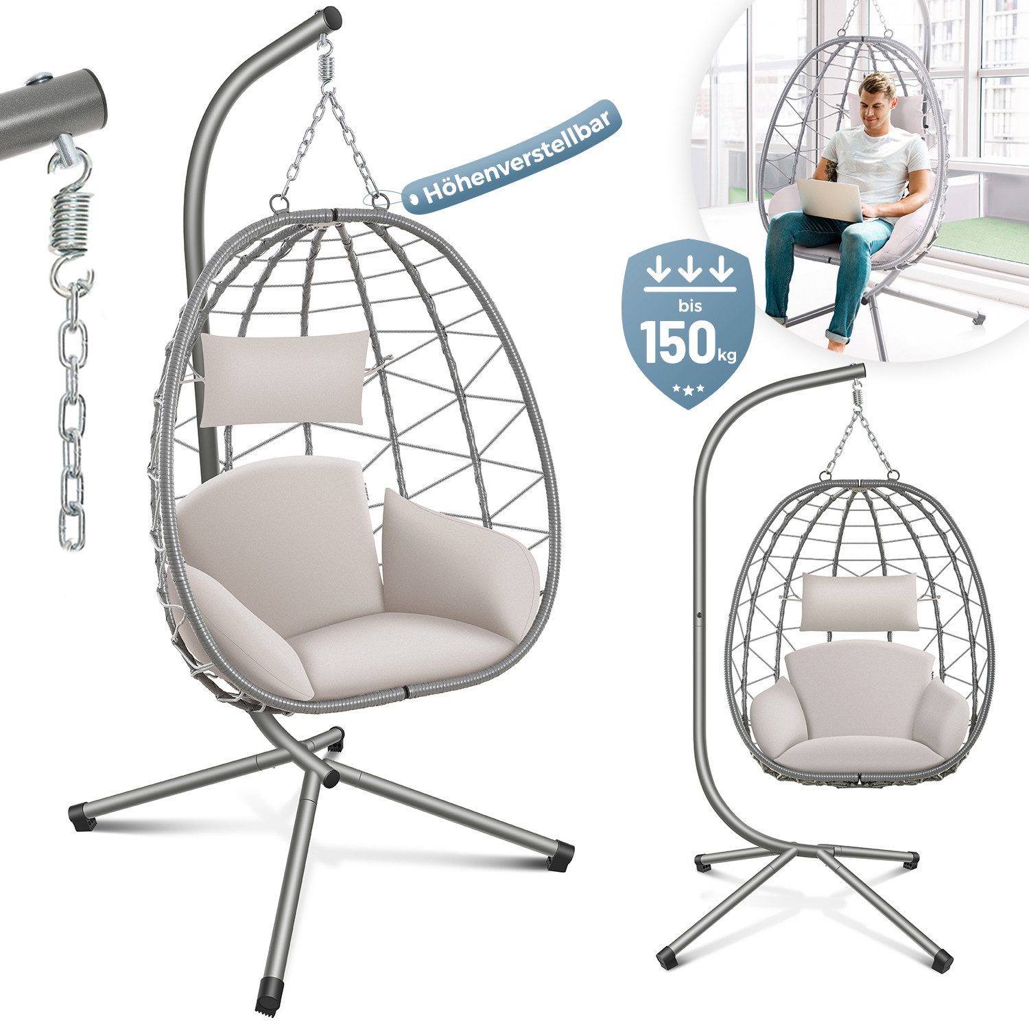 Makika Loungesessel Hängesessel mit Gestell Polyrattan günstig online kaufen