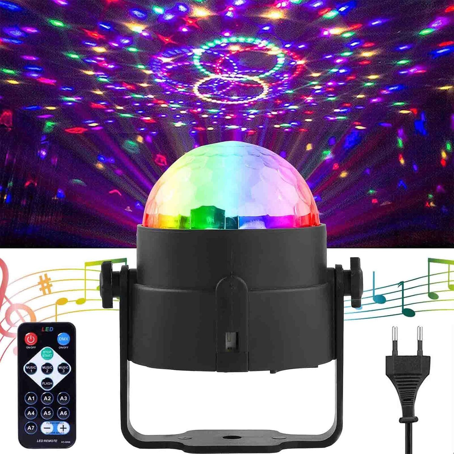 Athlix Discolicht Discokugel LED DJ Party Licht 360° Rotation mit Fernbedienung, LED fest integriert, 40m Reichweite, bis 60m², 7 Farbmuster