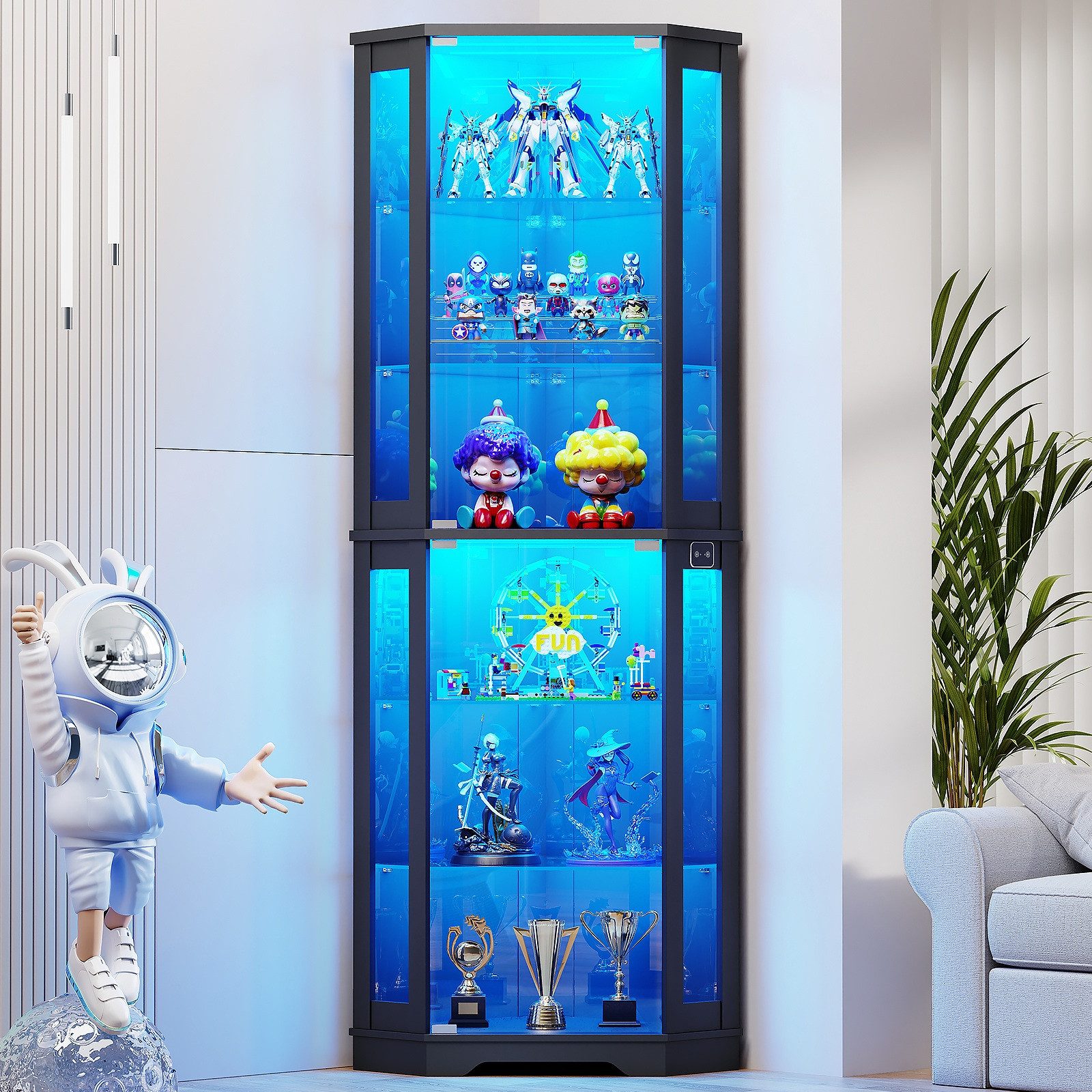 BROTTAR Eckvitrine mit Eckdesign, 6 Ebenen, LED-Beleuchtung, Glastüren, Bewegungssensor (1-St)
