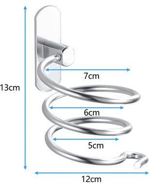 Ailiebe Design Föhnhalter mit Kabelhalter Aluminium Wandmontage ohne Bohren Haartrocknerhalter, (Selbstklebend für Badezimmer WC Dusche Silber)