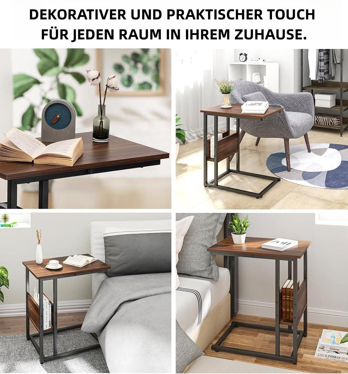 MDF Woltu (1-St), Sofatisch Dunkelbuche Beistelltisch Metall Kaffeetisch Couchtisch aus