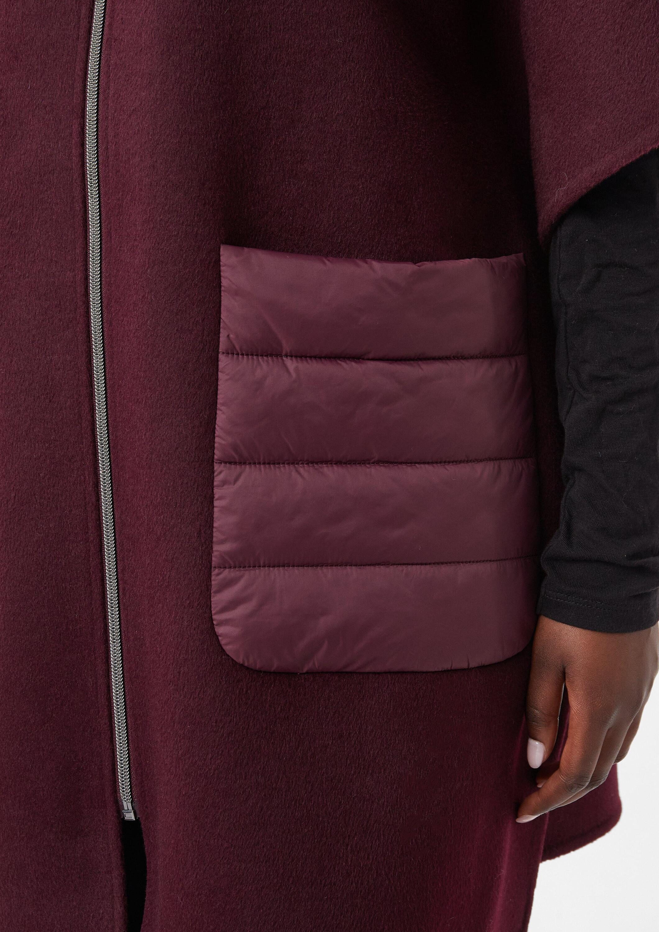 comma Poncho Outdoor-Umhang Woll-Cape mit wattierter Kapuze und aufgesetzten Taschen