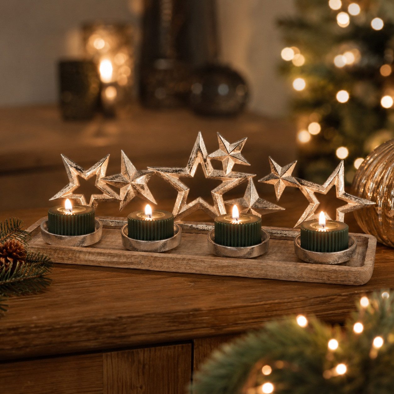 formano Sammelfigur Adventskerzenhalter 4-flammig 20 x 46 x 12 cm aus Mango-Holz