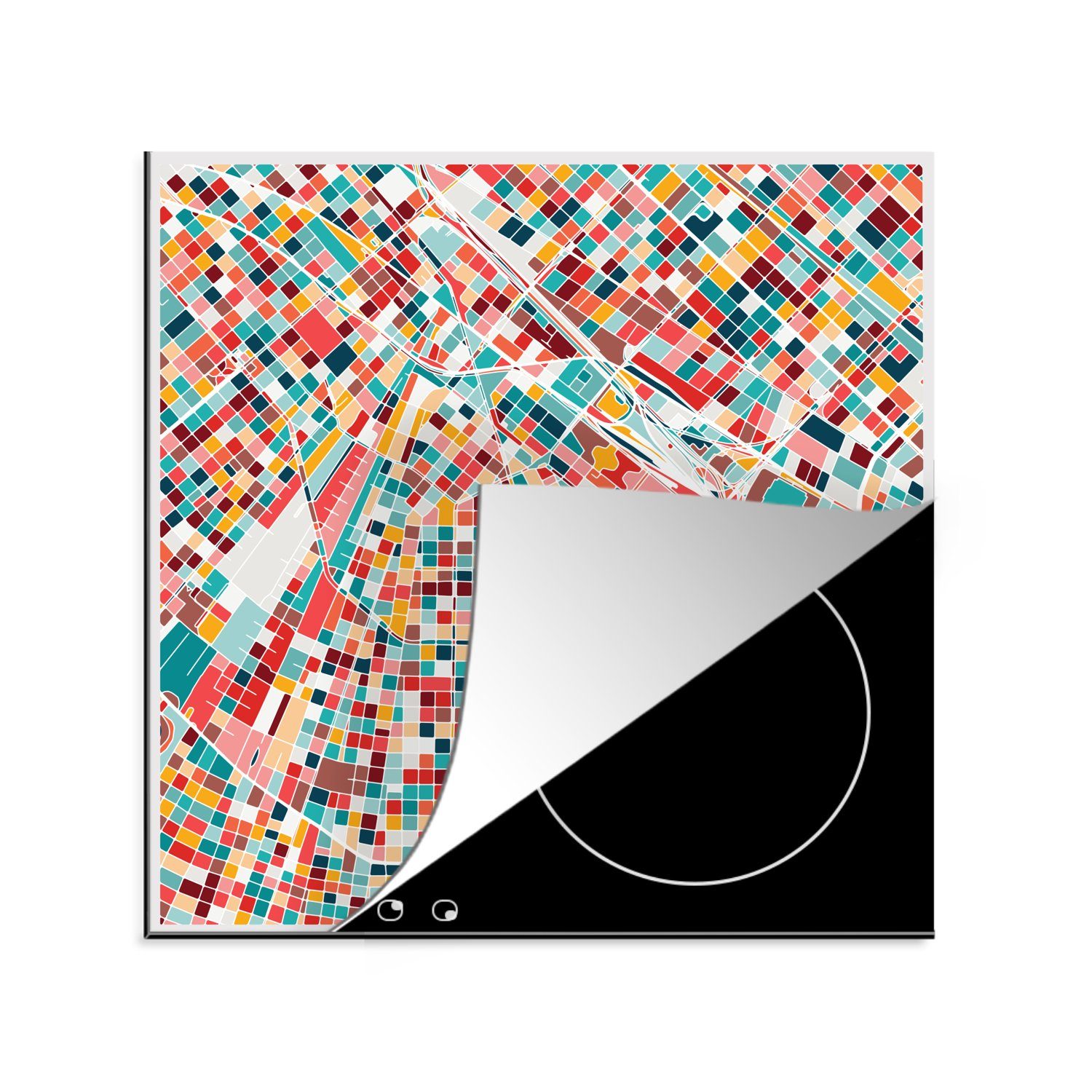 MuchoWow Arbeitsplatte Vinyl, Karte - küche Ceranfeldabdeckung, 78x78 cm, tlg), Mosaik für Farben, Herdblende-/Abdeckplatte - (1