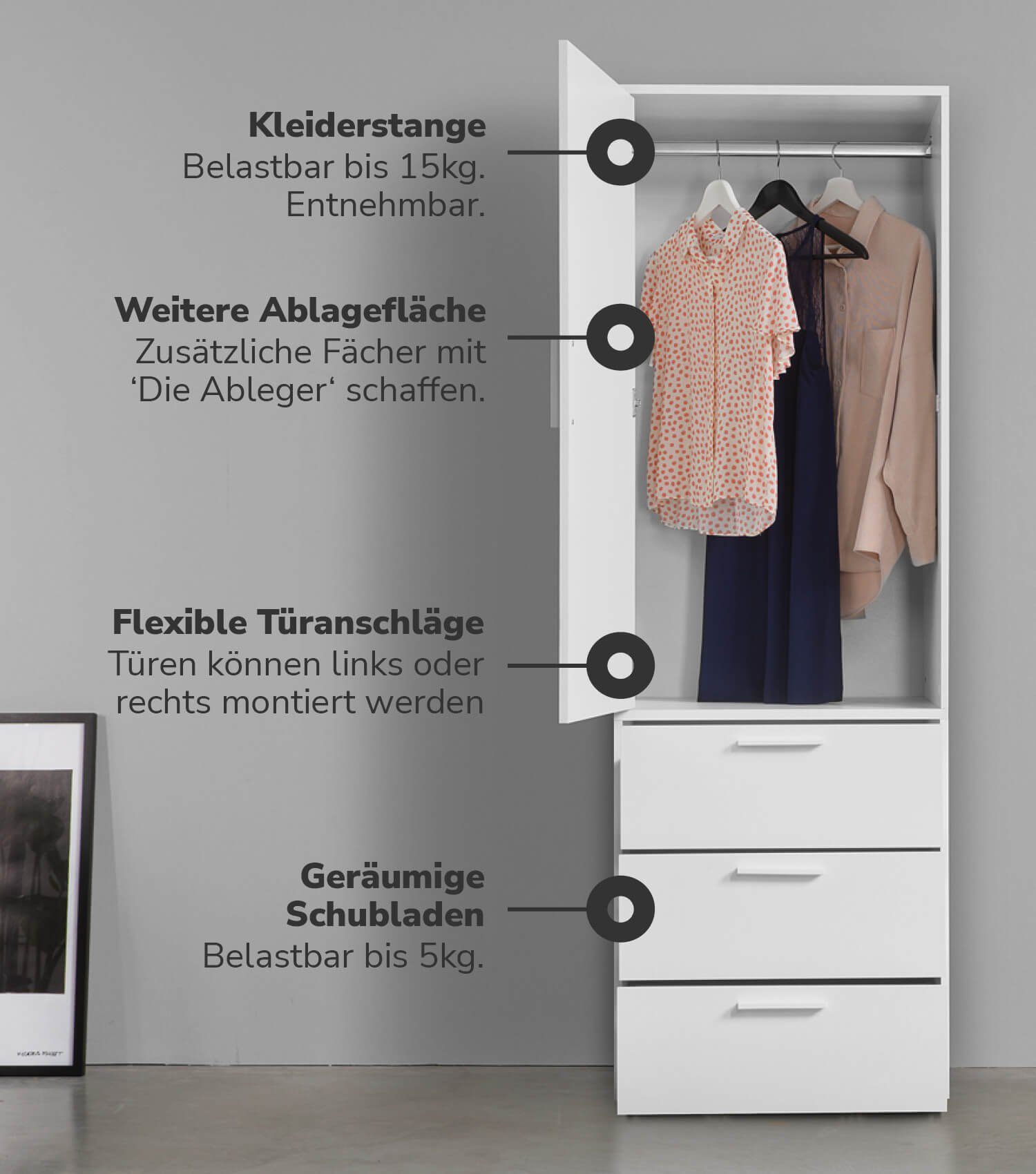mokebo Kleiderschrank Der Grenzenlose (1-Türig & 3 Schubladen) Garderobensc günstig online kaufen