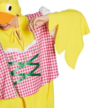 Karneval-Klamotten Kostüm Ente Lustiges Enten Tierkostüm Damenkostüm, mit angenähte Kapuze mit Augen, Entenschnabel und Tirolerhut