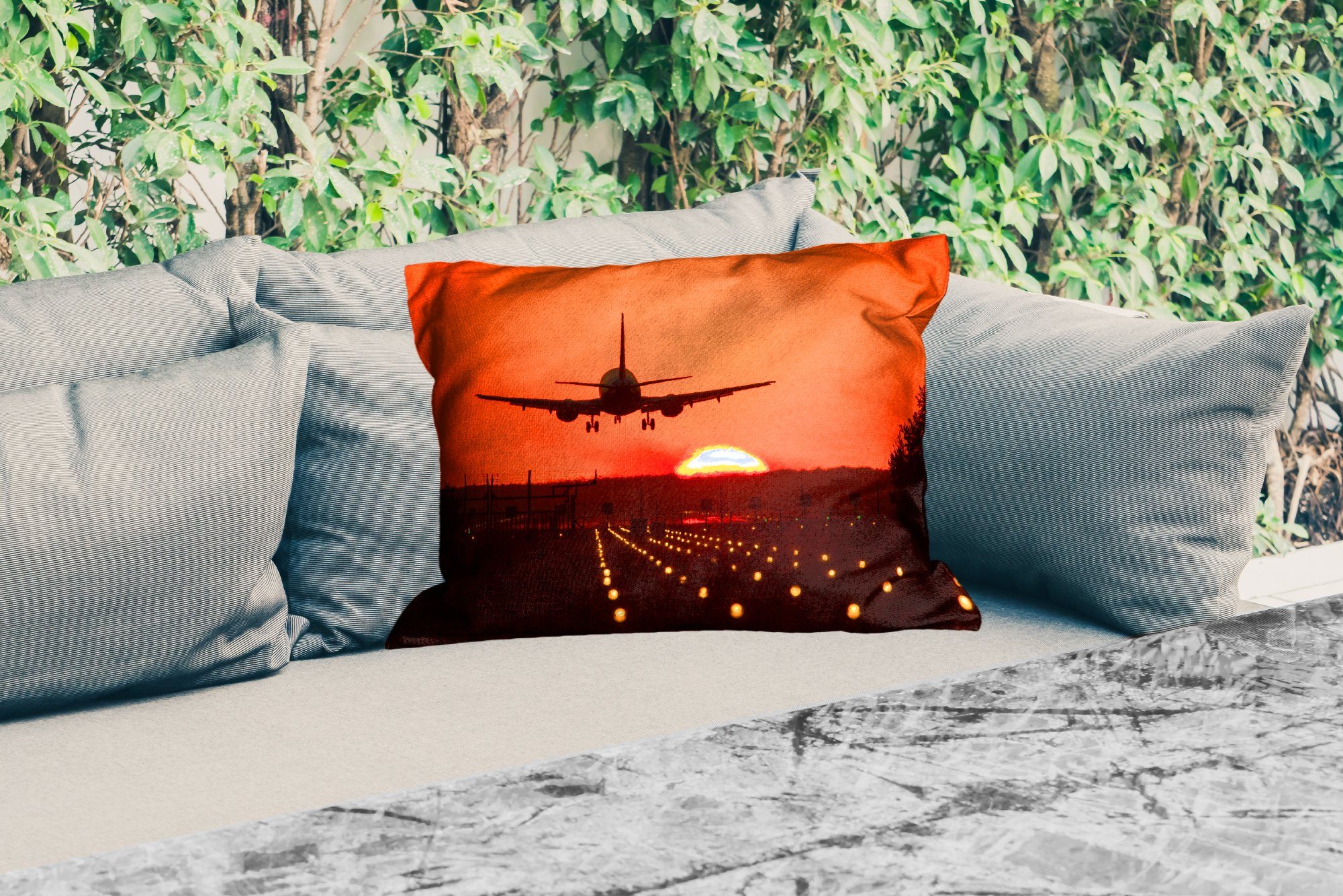 MuchoWow Flugzeug Sonne, Dekokissenbezug, Orange Outdoor-Dekorationskissen, Polyester, - Kissenhülle - - Sonnenuntergang Dekokissen