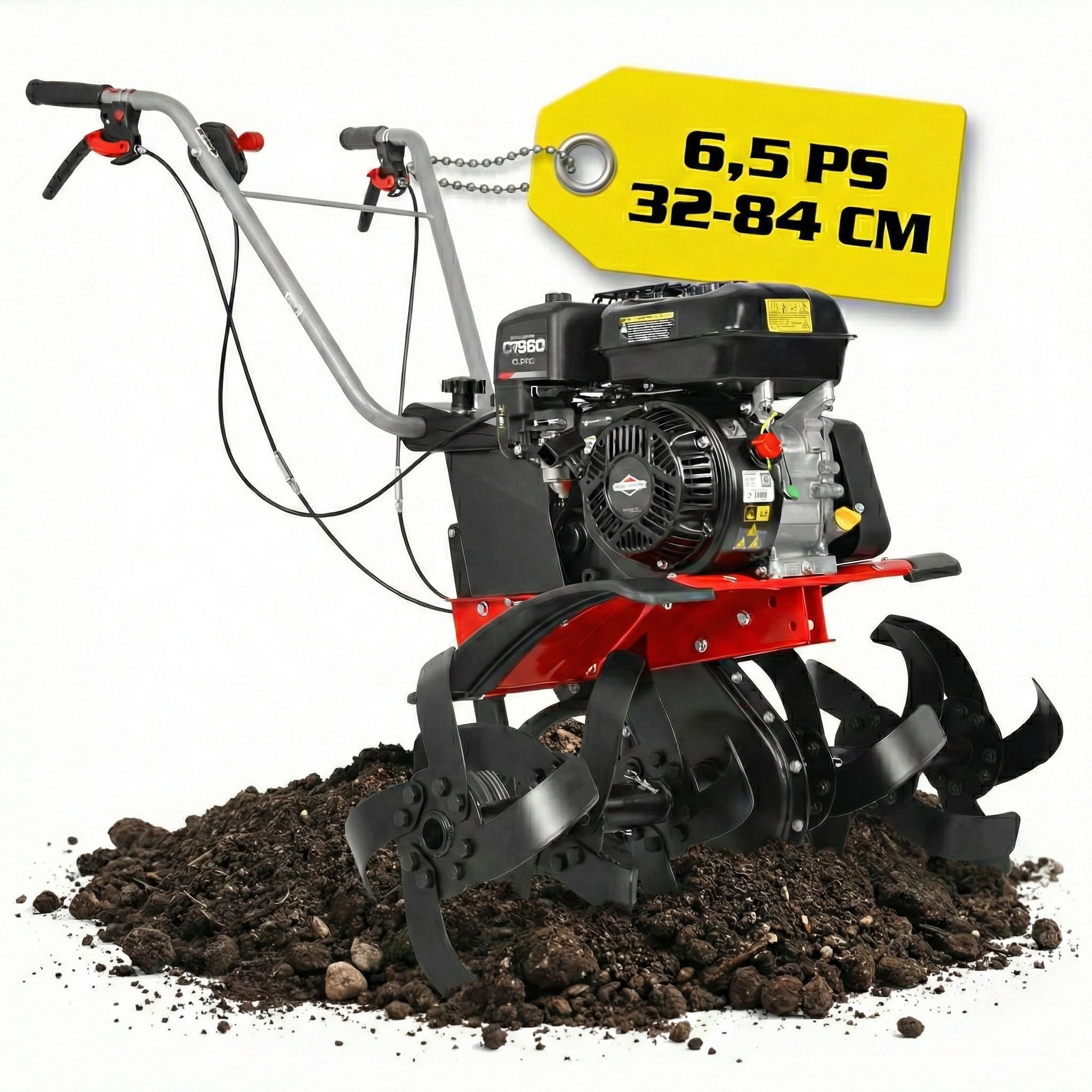 Hecht Benzinmotorhacke mit Briggs & Stratton Motor 6,5 PS Gartenfräse Bodenhacke Gartenhacke, 84 cm Arbeitsbreite, 208 cm³