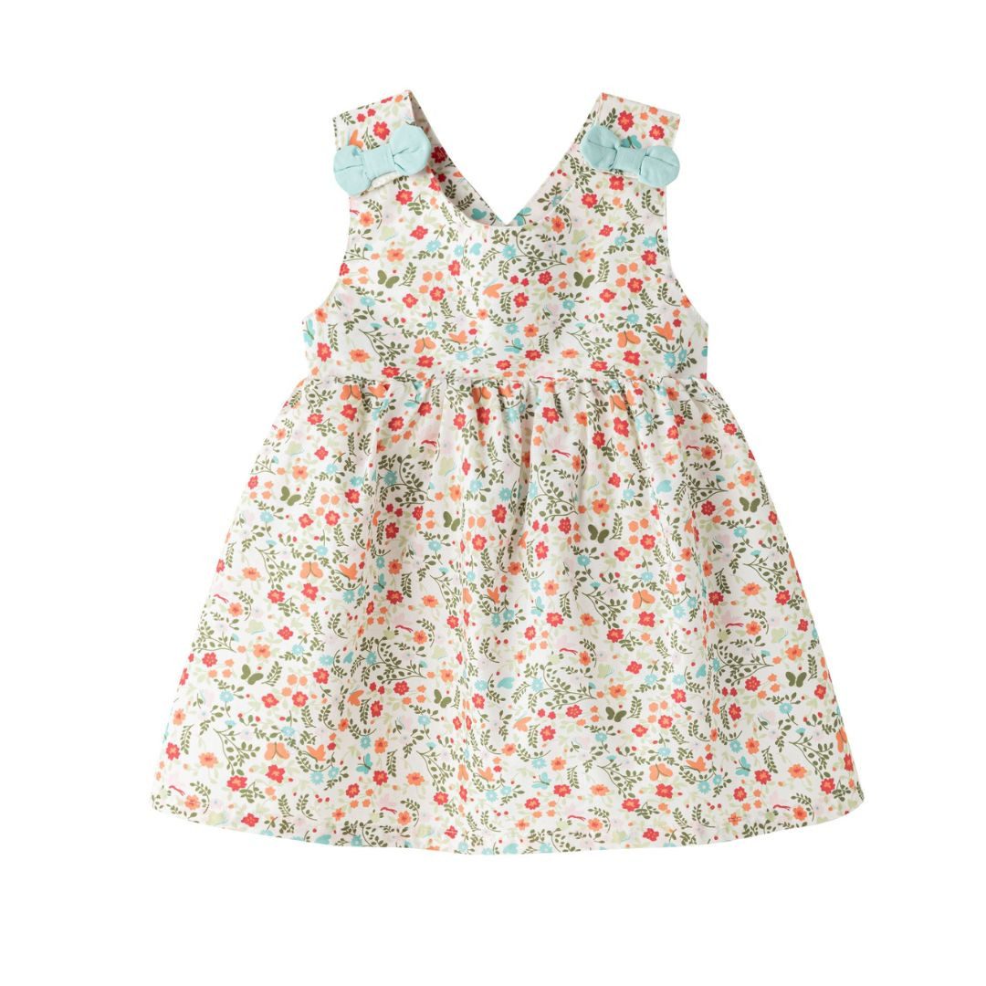 suebidou Midikleid Mädchenkleid Sommerkleid mit Blumenmuster und Schleifen Baby/Kleinkind Träger zum Knöpfen, Schleifen