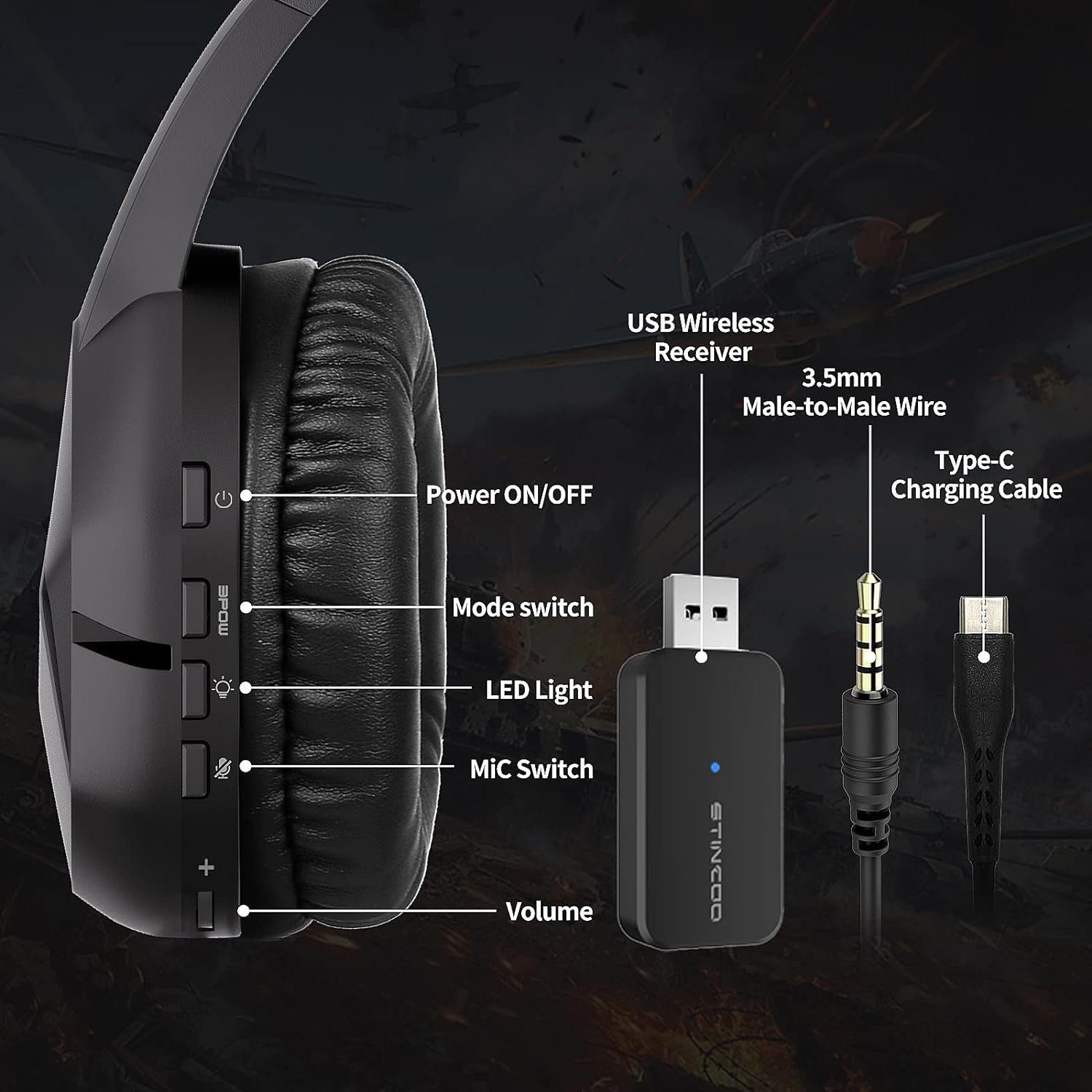 Somic GS401 und PS5 Gaming-Headset: mit , PC) für LED-Beleuchtung. 2.4G/Bluetooth Gaming-Headset Mikrofon Kabelloses (Abnehmbares PS4, einsetzbar. hoher Klangqualität Flexibel &