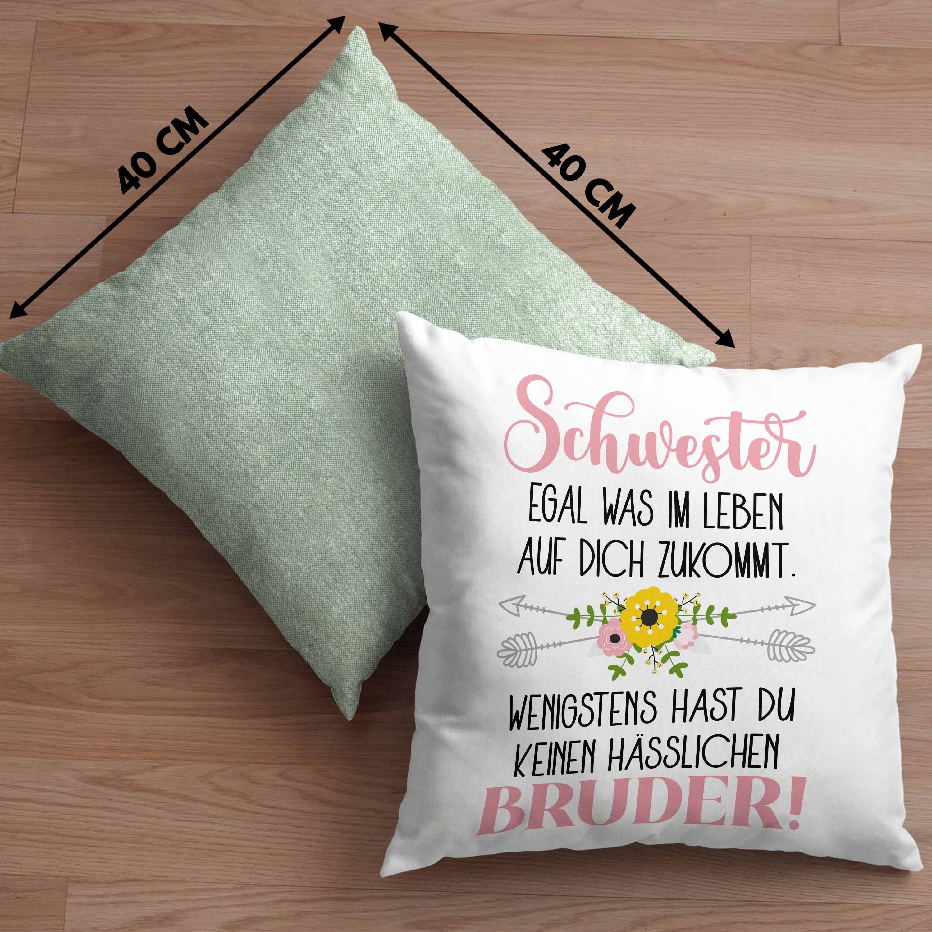 Schwester 40x40 Beste Trendation Kissen Dekokissen Grün von Füllung Lustiger Geburtstag für mit Spruch - Geschenk Bruder Bruder Schwester Trendation Geschenk Dekokissen