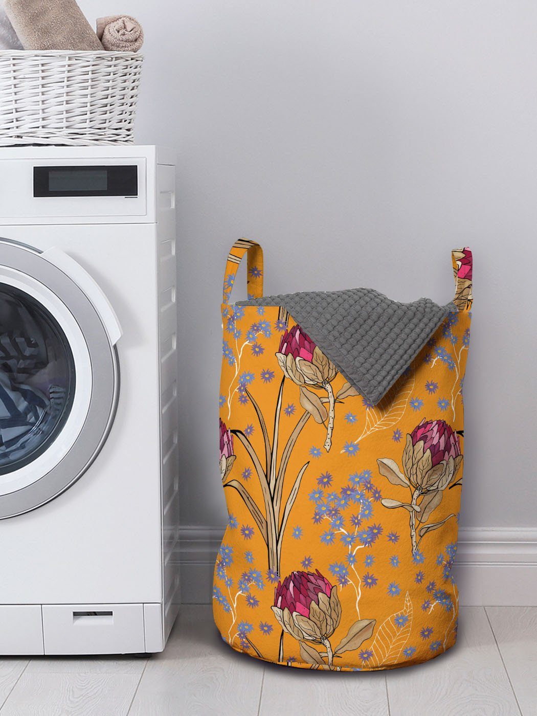 Abakuhaus Wäschesäckchen Wäschekorb mit Griffen Waschsalons, Kordelzugverschluss Theme Blumen für Retro Blooms