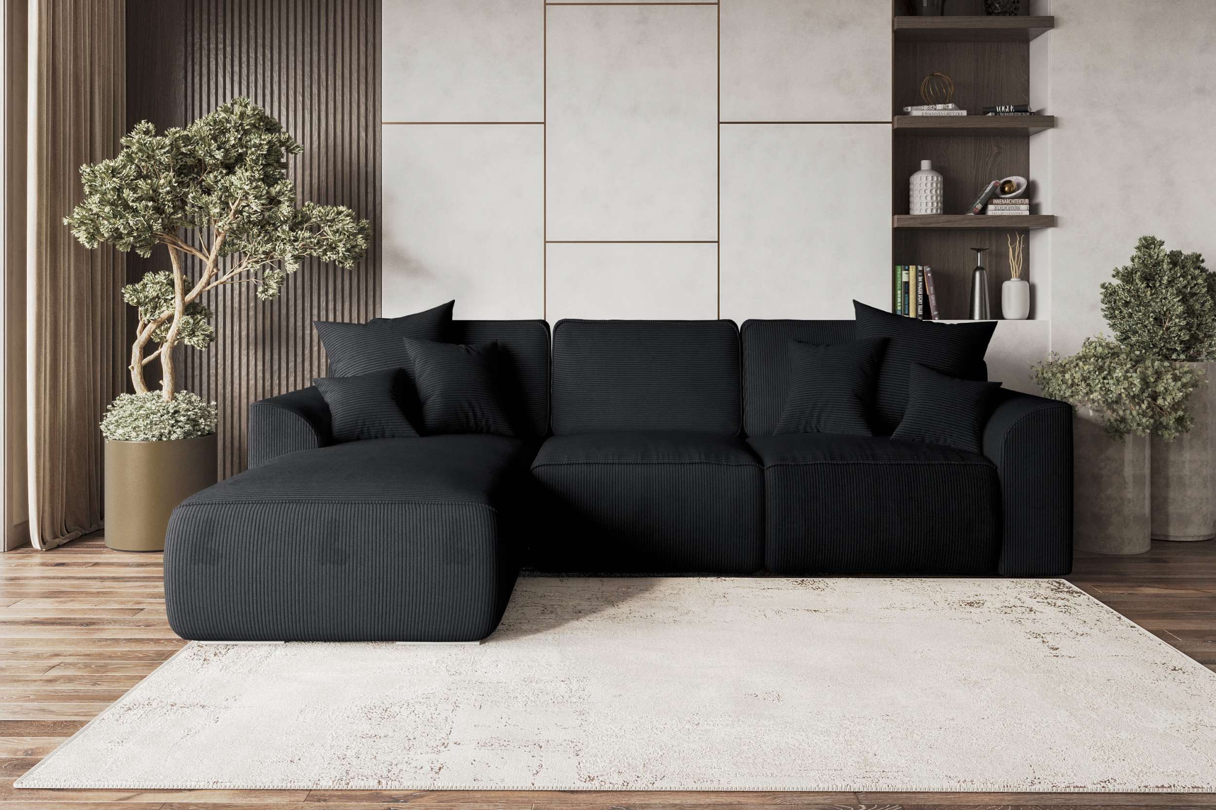 99rooms Ecksofa Gusto, Sofa L-Form, Eckcouch, mit Schlaffunktion, abnehmbaren Rückenkissen, Bezug-Cordstoff POSO
