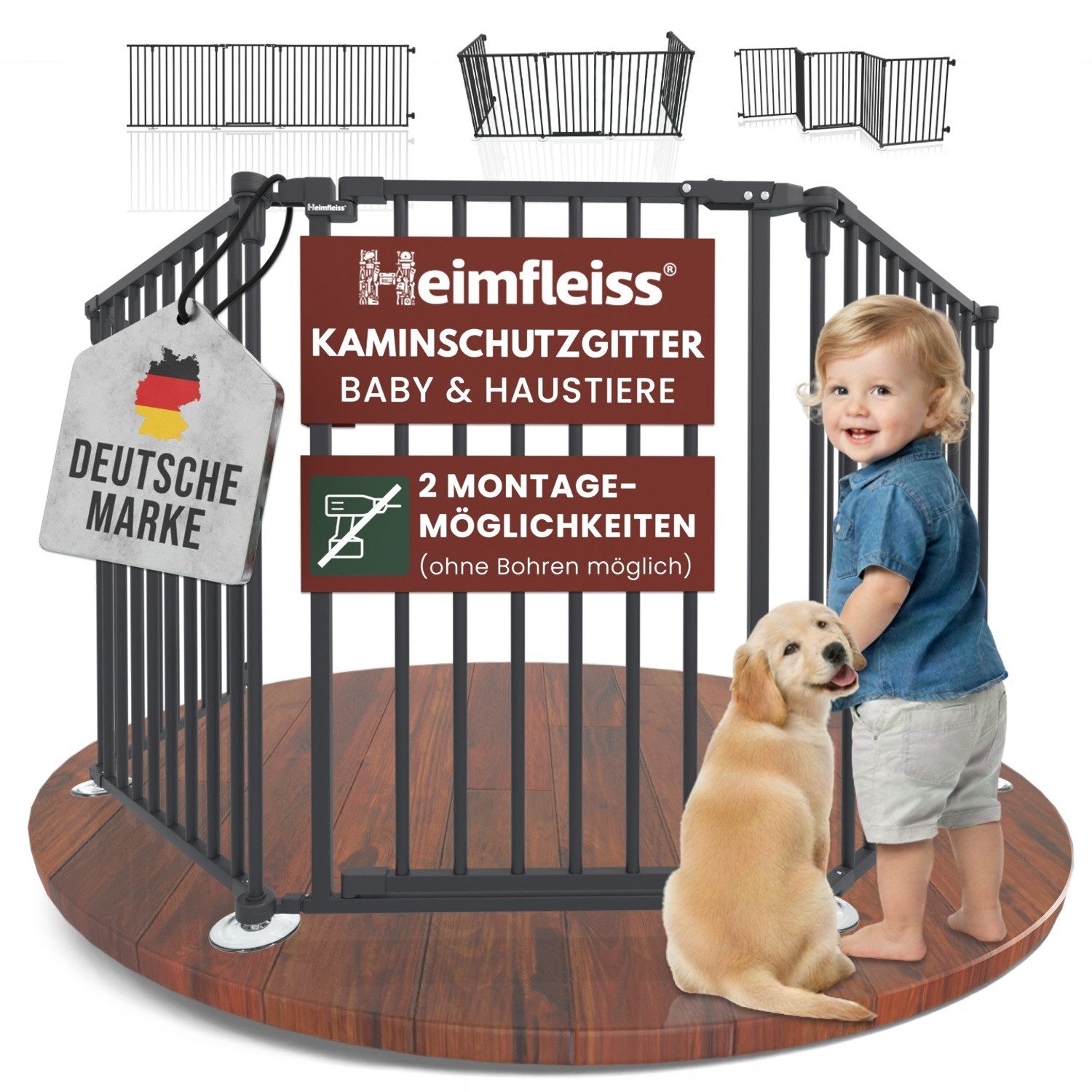 Heimfleiss® Ofenschutzgitter Kaminschutzgitter Baby Ofenschutzgitter Kinderschutz, Anthrazit: 5-teiliges Kamingitter aus hitzebeständigem Stahl