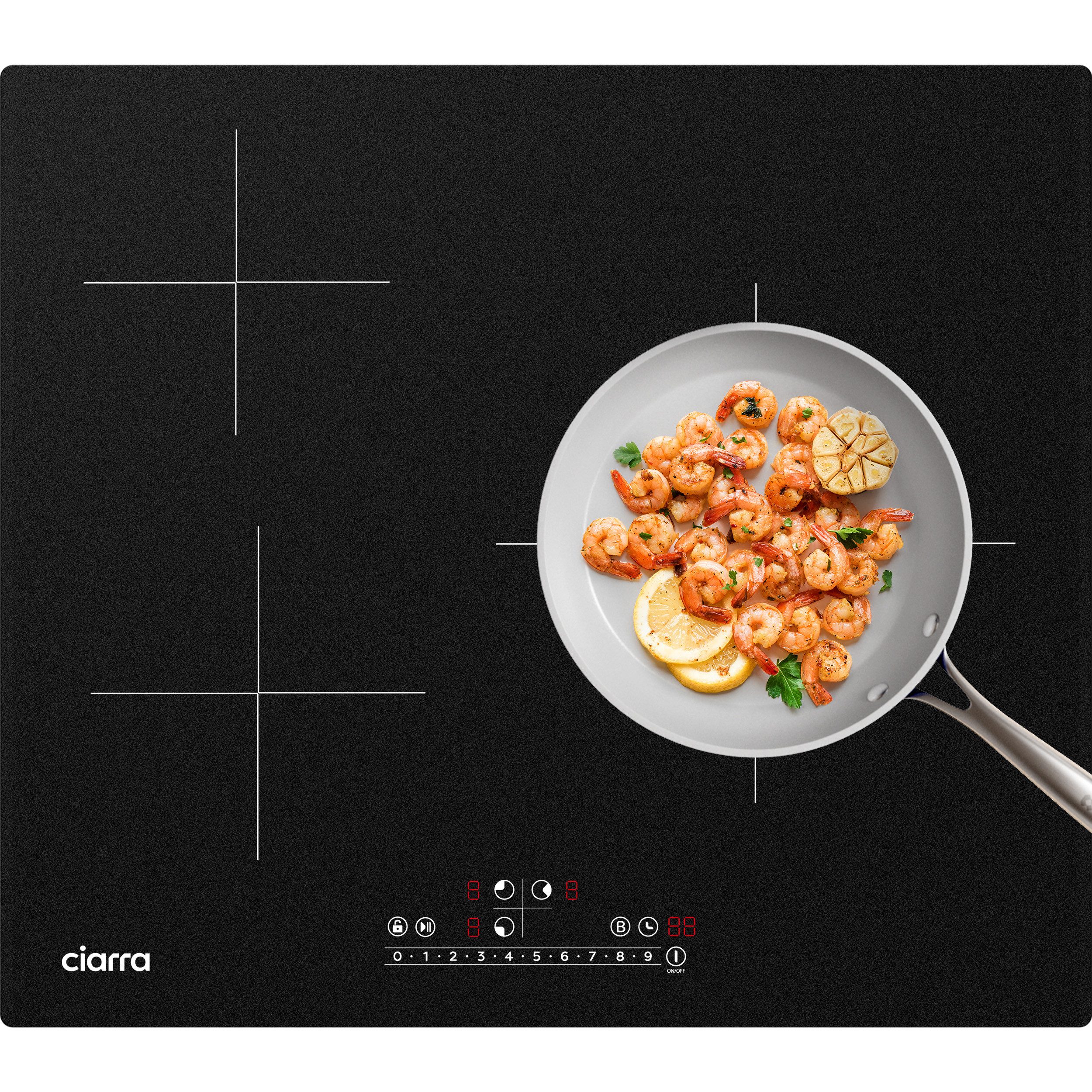 CIARRA Induktions-Kochfeld 60cm Induktionskochfeld Touch-Slider-Bedienung CBBIH3B, 3-Zonen Einbau-Kochfelder mit Timer 9 Stufen Boost Stop-&-Go-Funktion