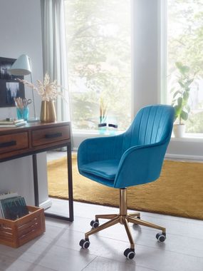 möbelando Schreibtischstuhl Schreibtischstuhl Samt Blau, Design Drehstuhl mit Lehne, Arbeitsstuh, 52 x 105 x 54 cm (B/H/L)