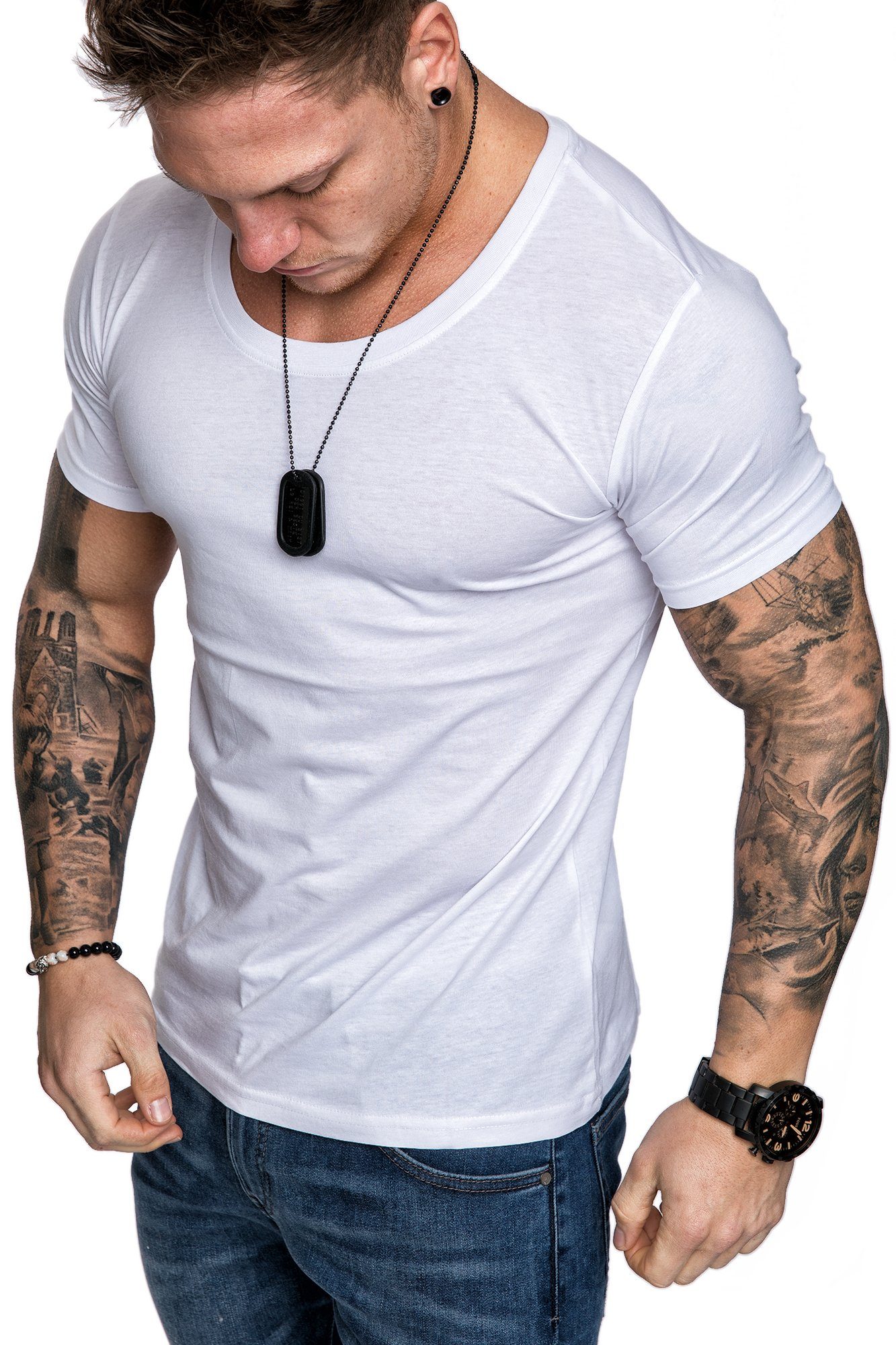 T-Shirt LANCASTER Basic T-Shirt mit Rundhalsausschnitt